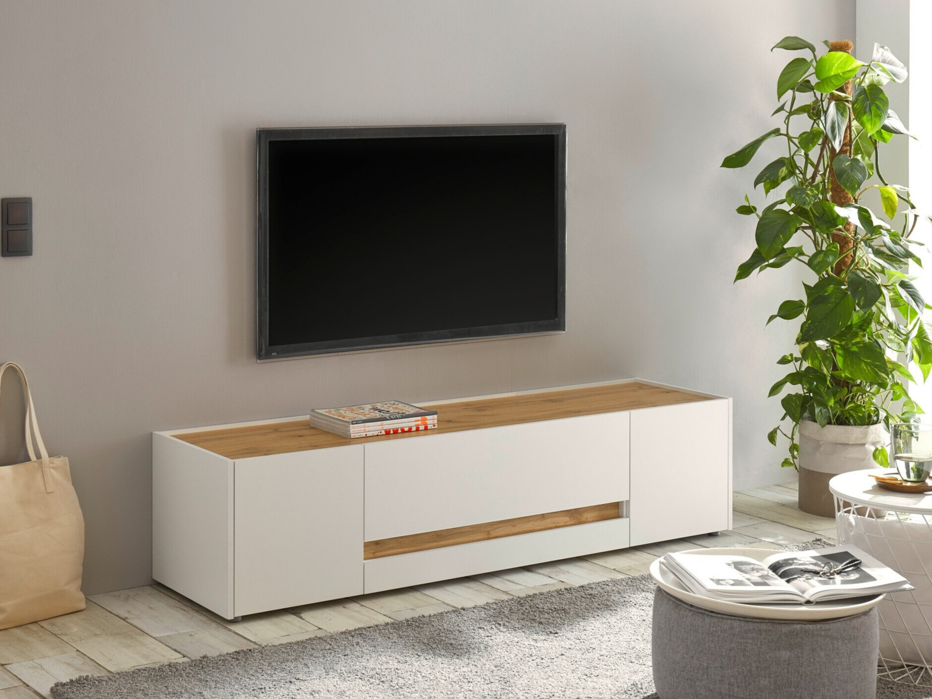 TV komoda Elbsori 115 (Belo + Hrast Votan)
