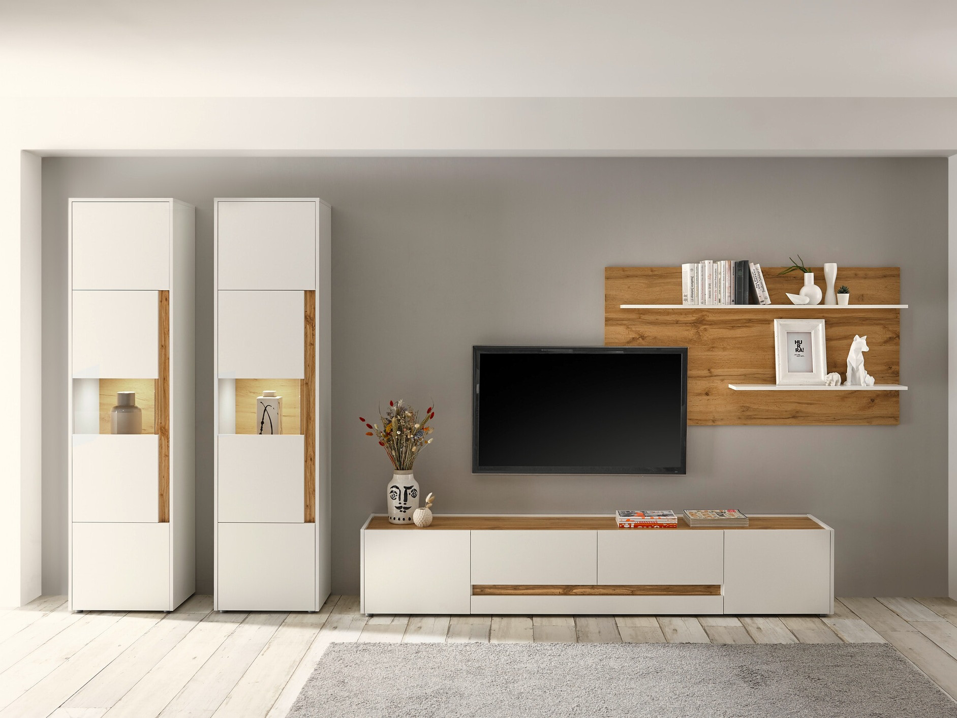 TV komoda Elbsori 116 (Belo + Hrast Votan)