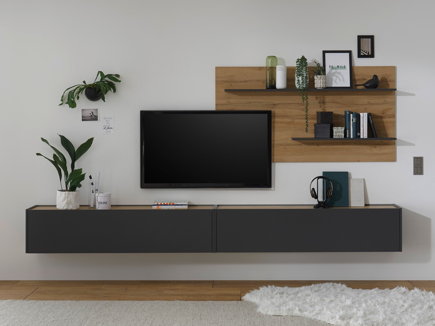 Set za dnevnu sobu Elbsori 120 (Antracit + Hrast Votan)