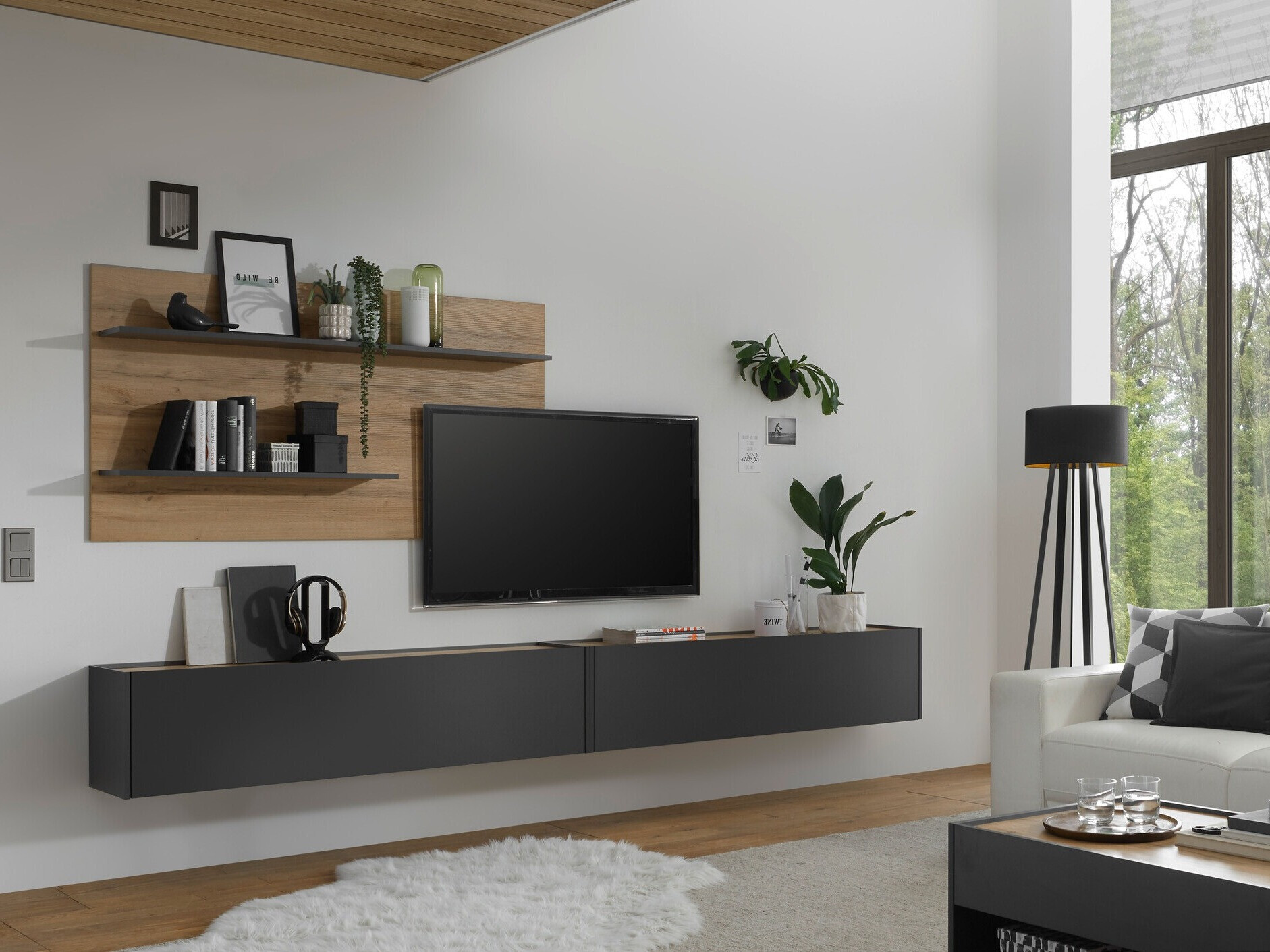 Set za dnevnu sobu Elbsori 120 (Antracit + Hrast Votan)