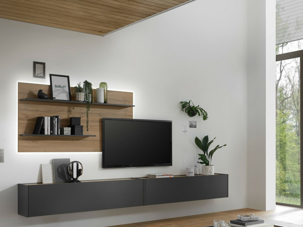 Set za dnevnu sobu Elbsori 120 (Antracit + Hrast Votan)