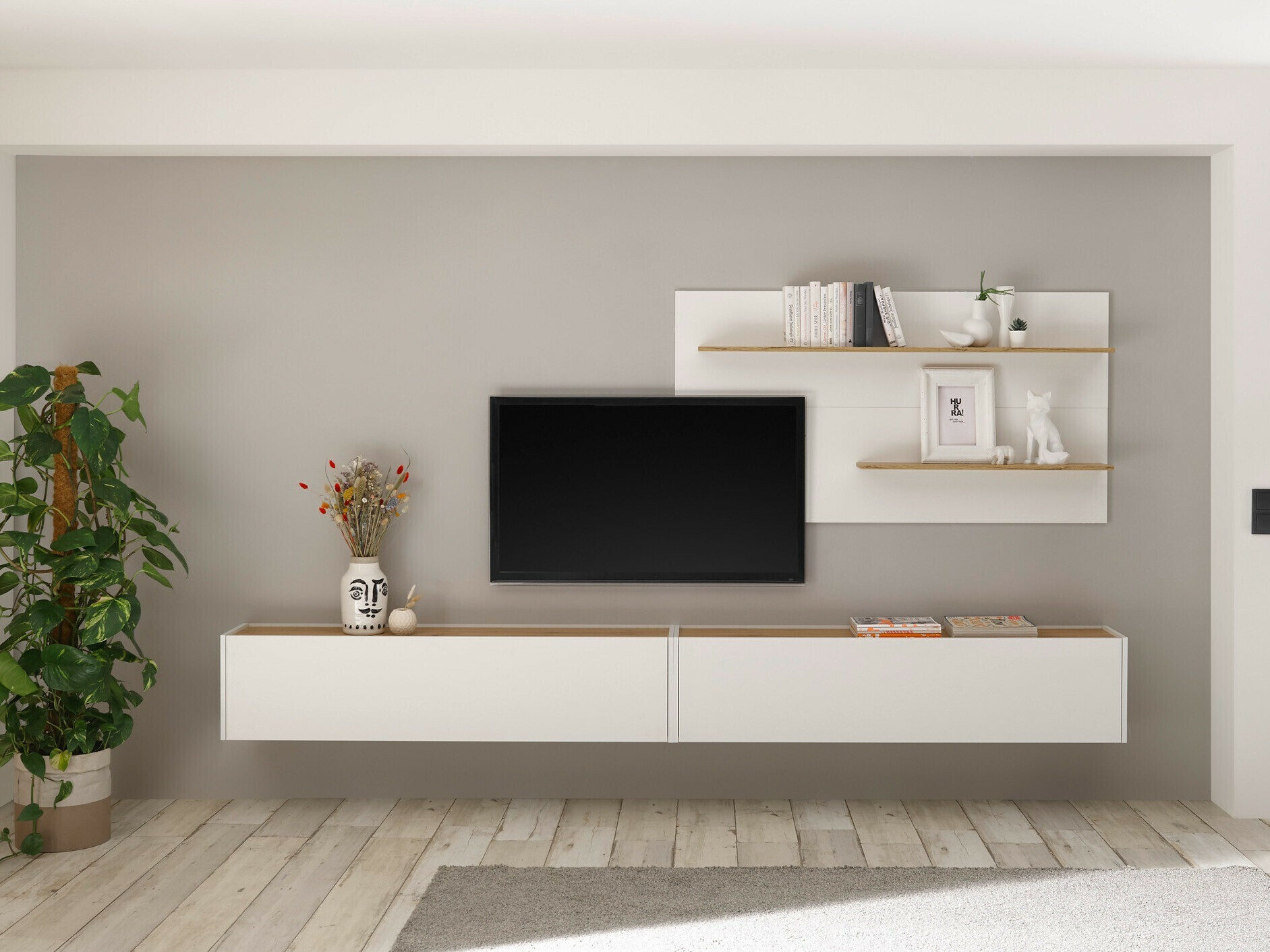 Set za dnevnu sobu Elbsori 120 (Belo + Hrast Votan)