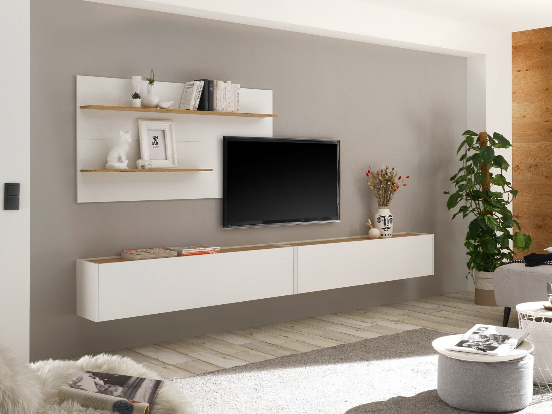 Set za dnevnu sobu Elbsori 120 (Belo + Hrast Votan)