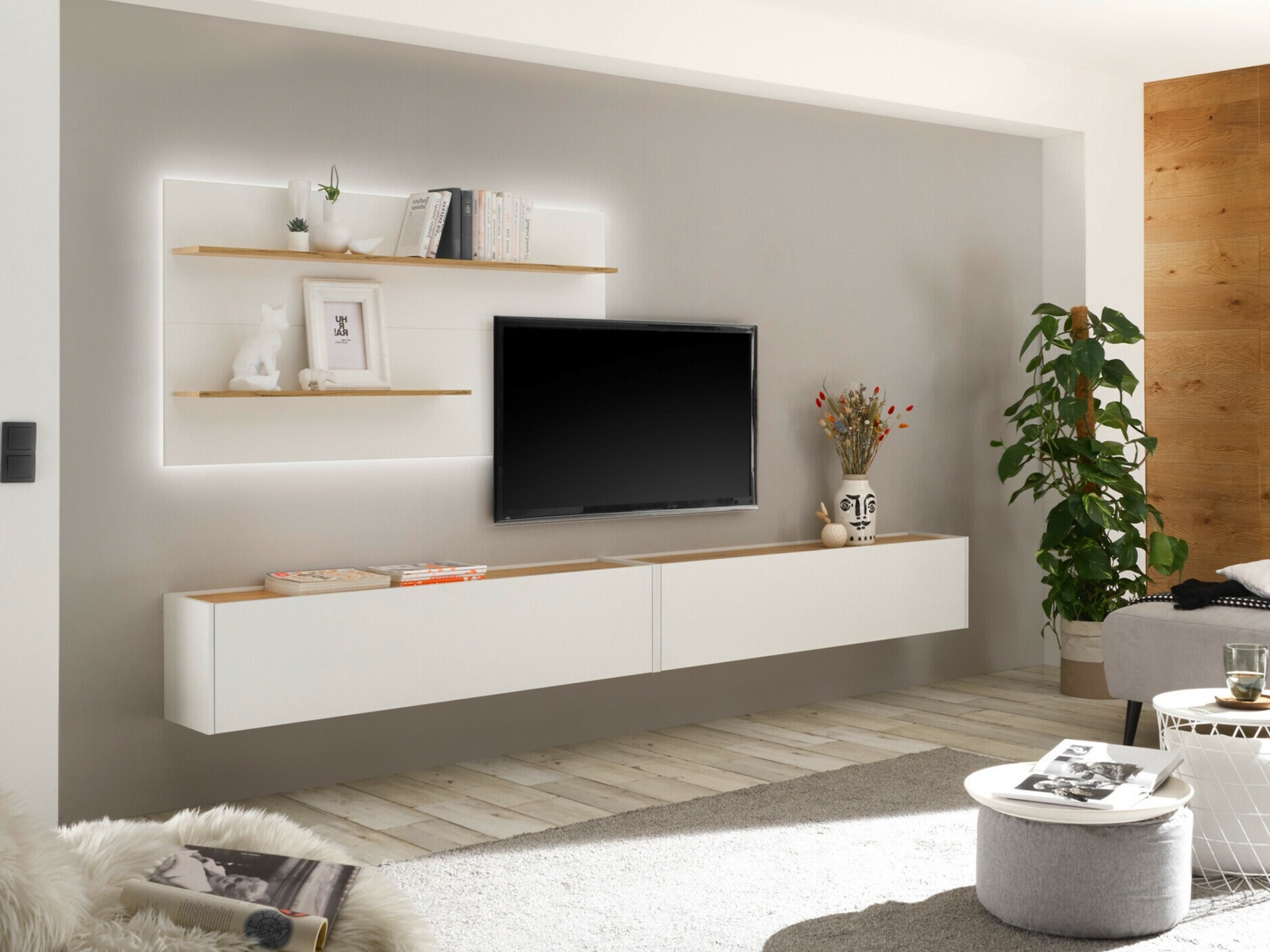 Set za dnevnu sobu Elbsori 120 (Belo + Hrast Votan)