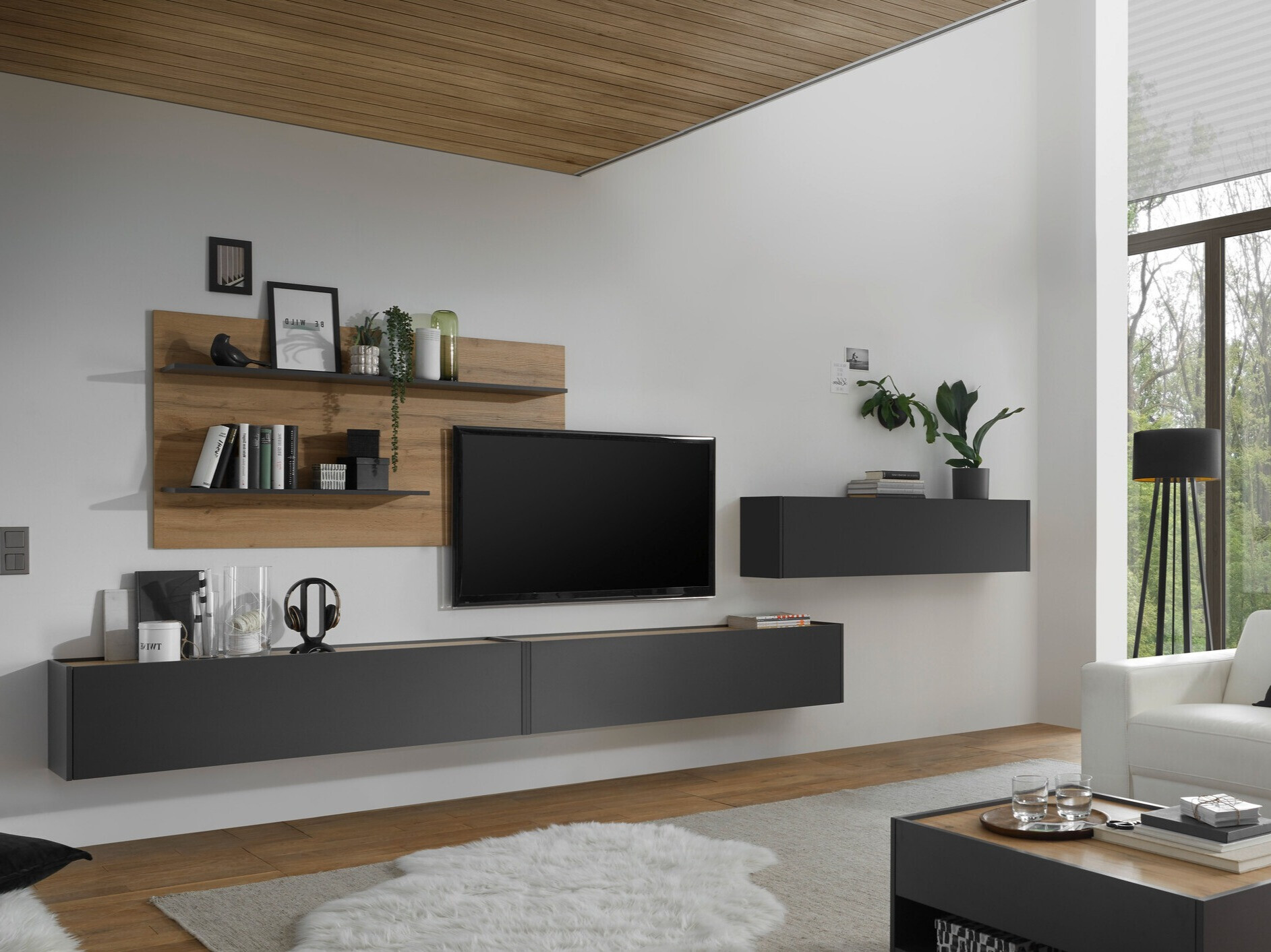 Set za dnevnu sobu Elbsori 121 (Antracit + Hrast Votan)