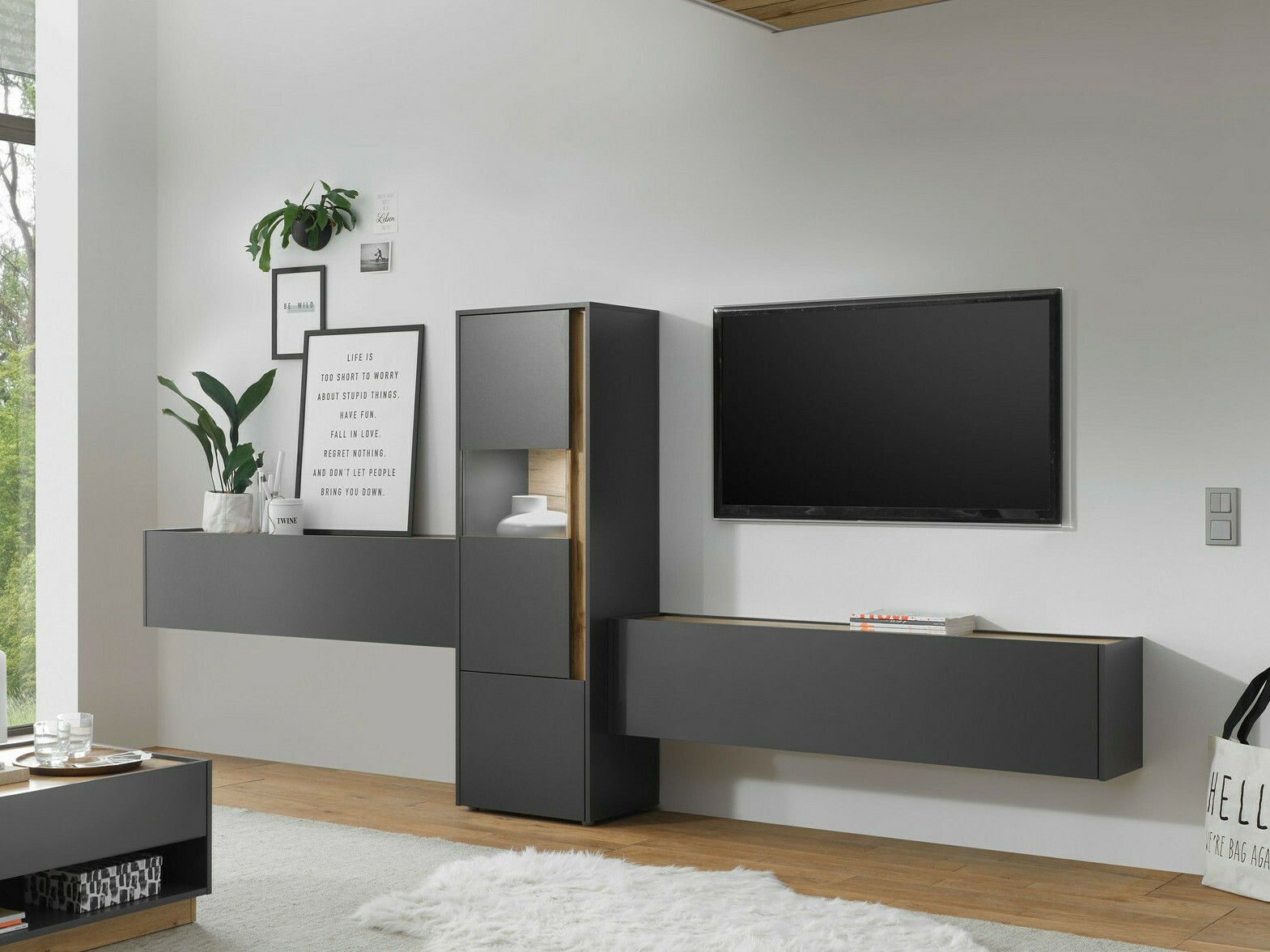 Set za dnevnu sobu Elbsori 122 (Antracit + Hrast Votan)