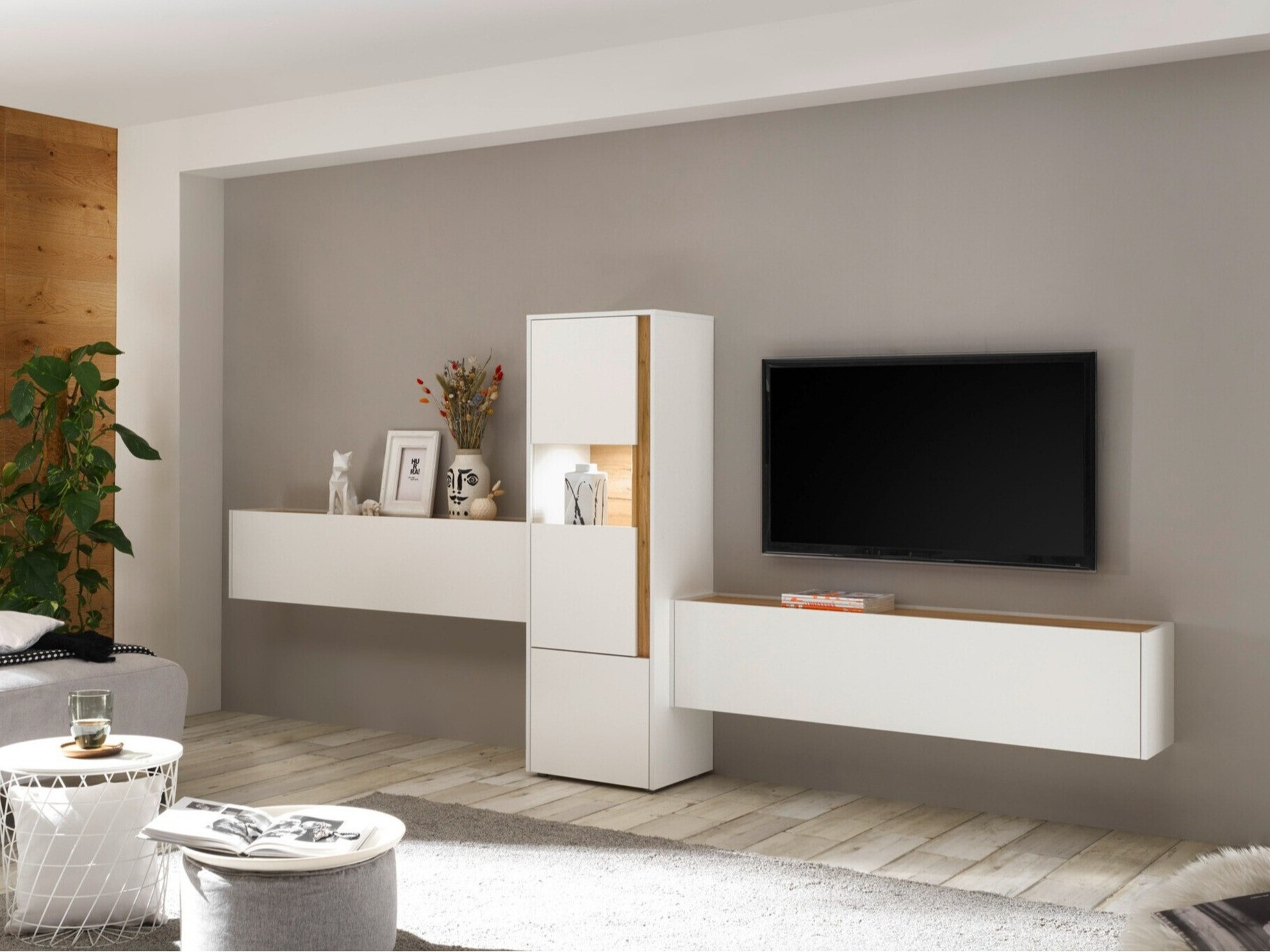 Set za dnevnu sobu Elbsori 122 (Belo + Hrast Votan)