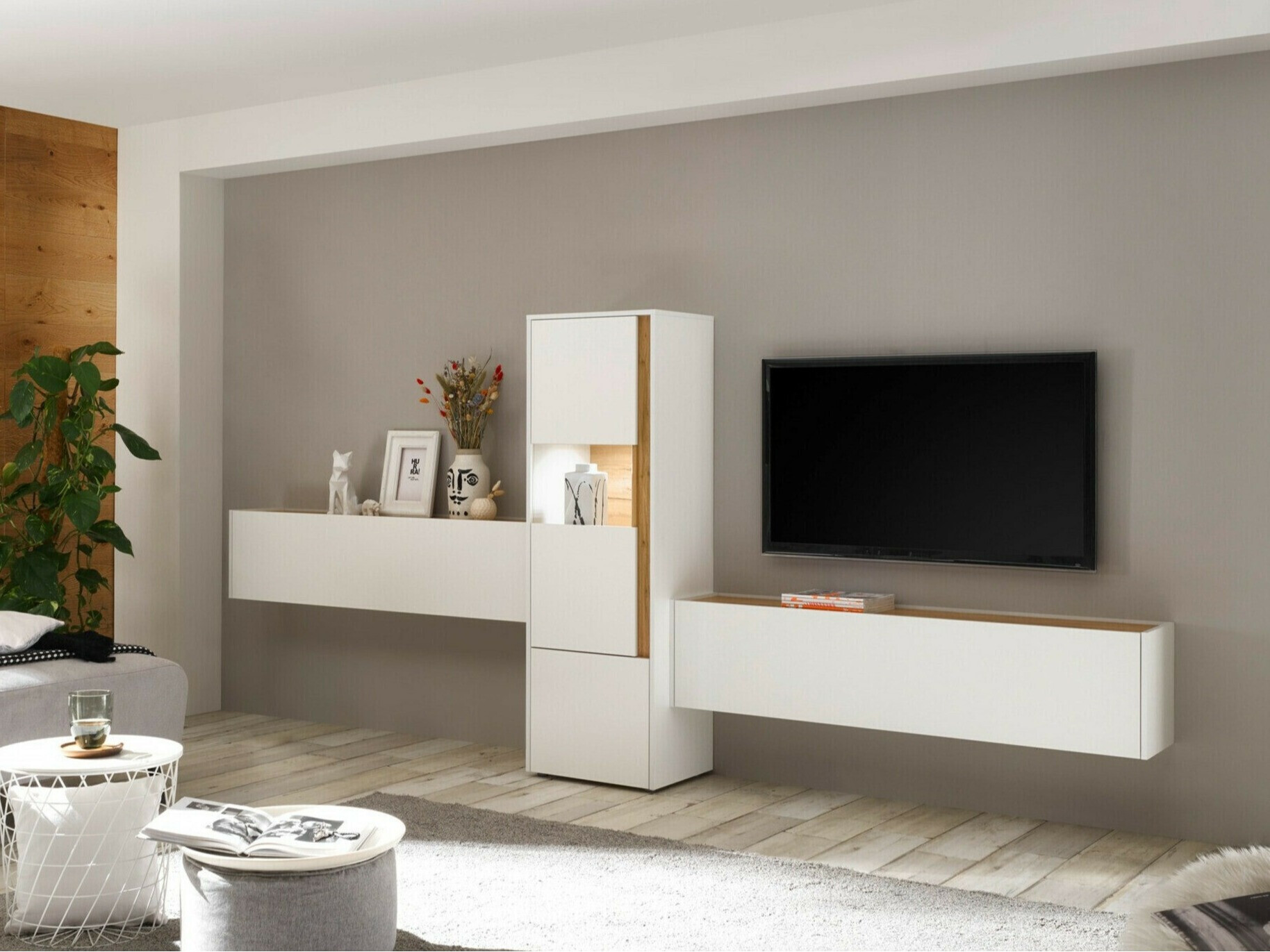 Set za dnevnu sobu Elbsori 122 (Belo + Hrast Votan)