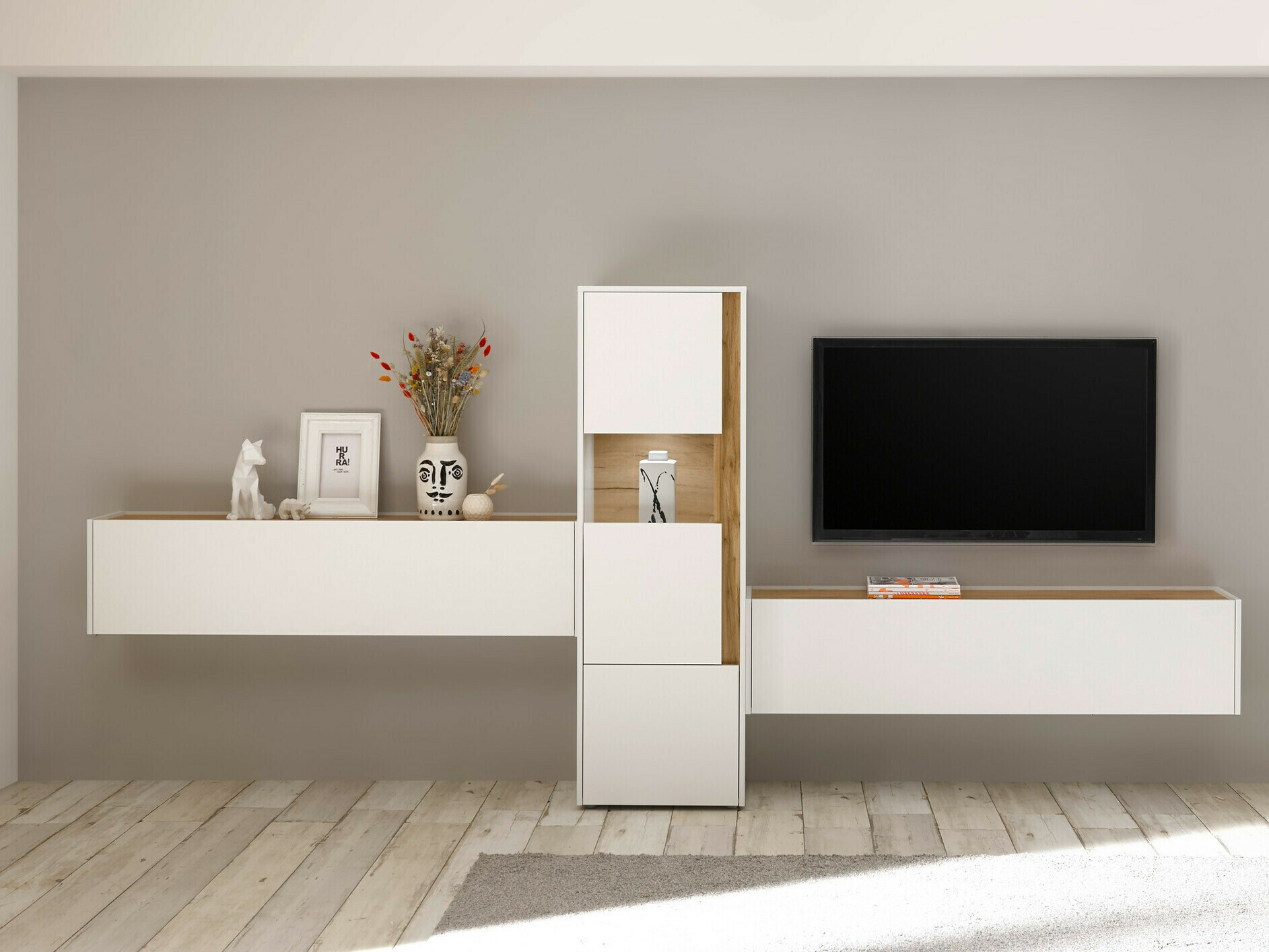 Set za dnevnu sobu Elbsori 122 (Belo + Hrast Votan)