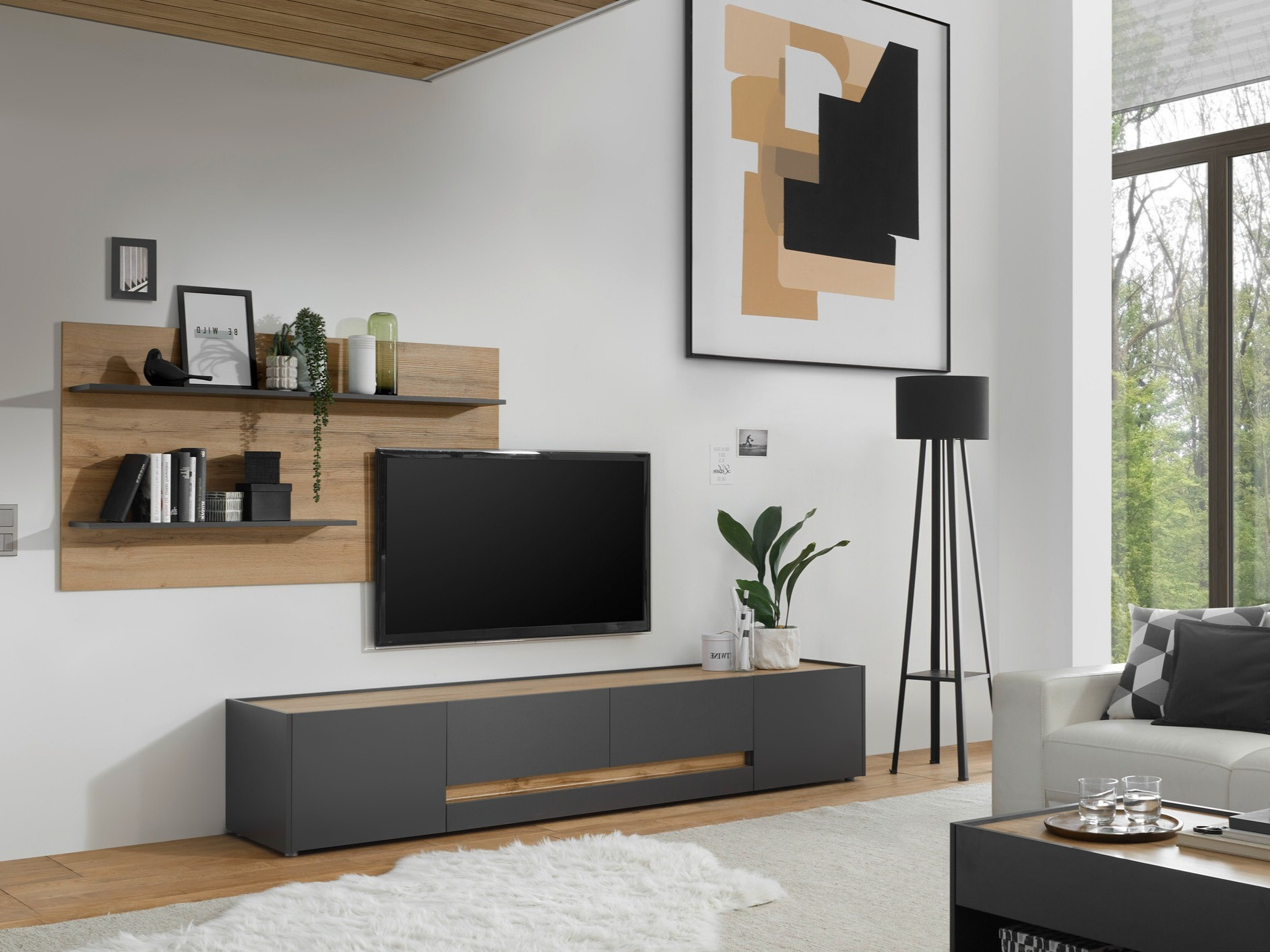Set za dnevnu sobu Elbsori 124 (Antracit + Hrast Votan)