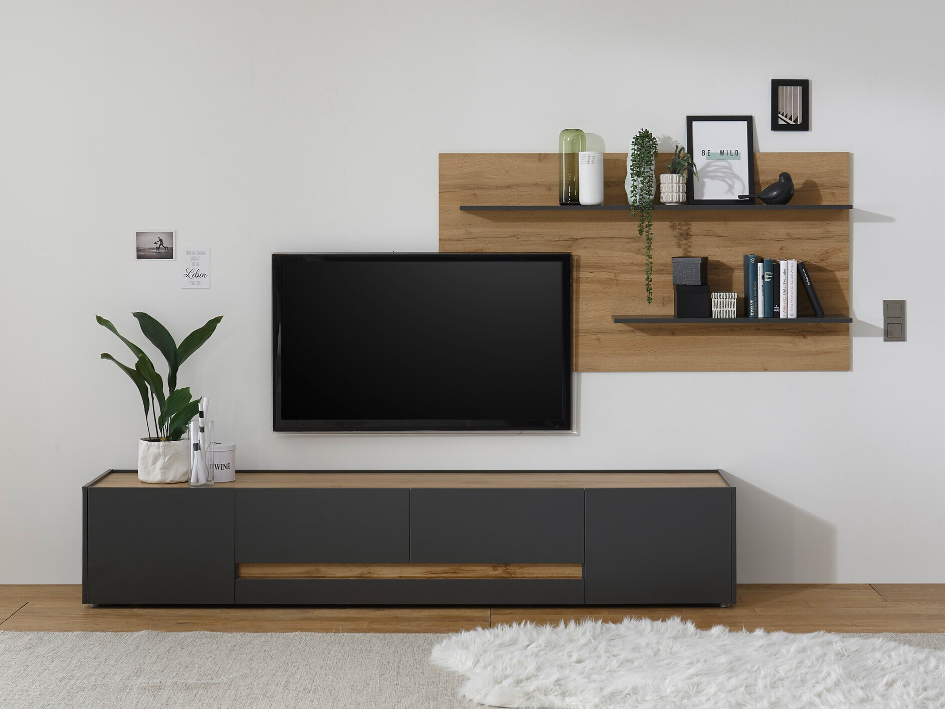 Set za dnevnu sobu Elbsori 124 (Antracit + Hrast Votan)