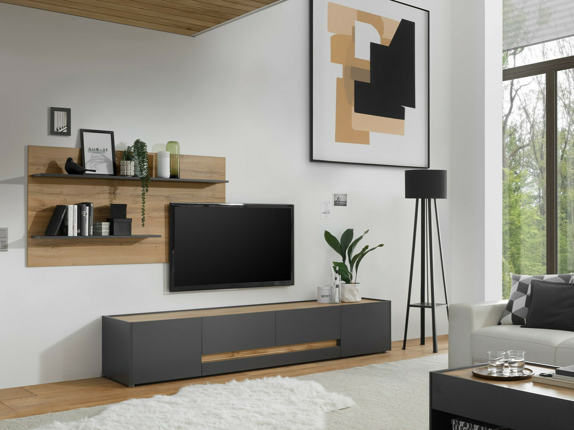 Set za dnevnu sobu Elbsori 124 (Antracit + Hrast Votan)