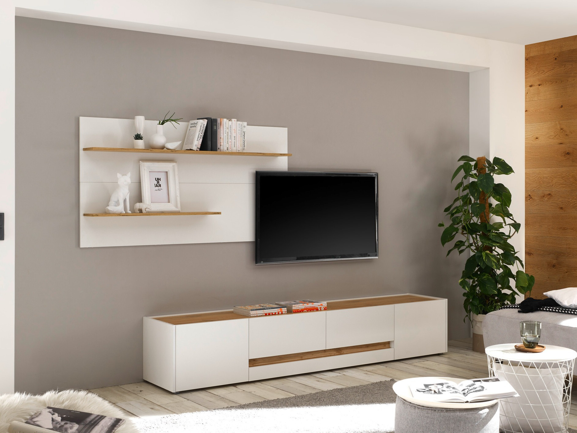 Set za dnevnu sobu Elbsori 124 (Belo + Hrast Votan)