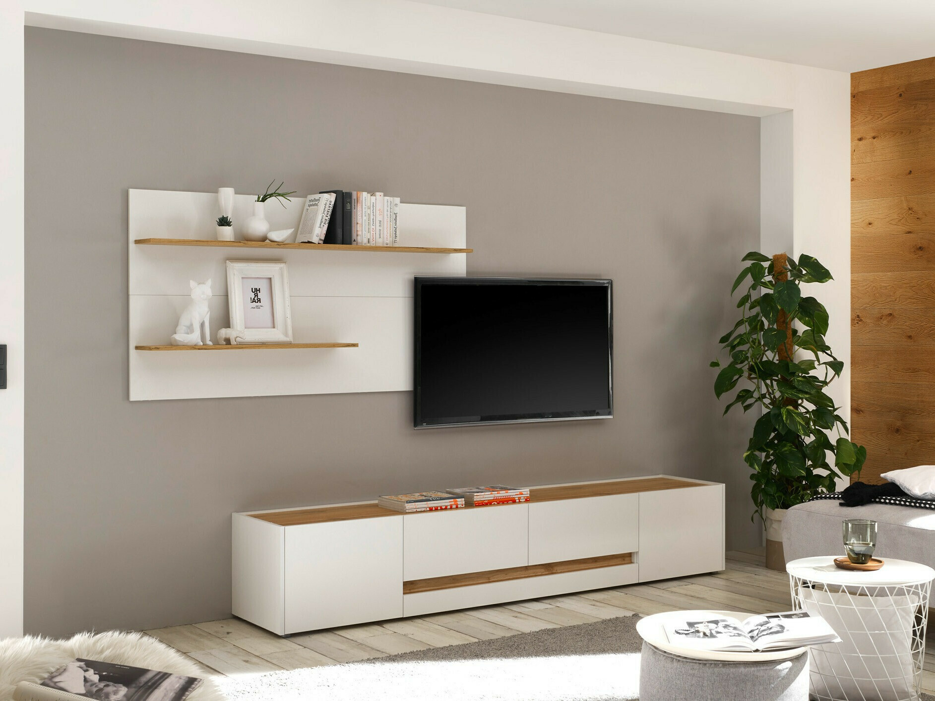 Set za dnevnu sobu Elbsori 124 (Belo + Hrast Votan)
