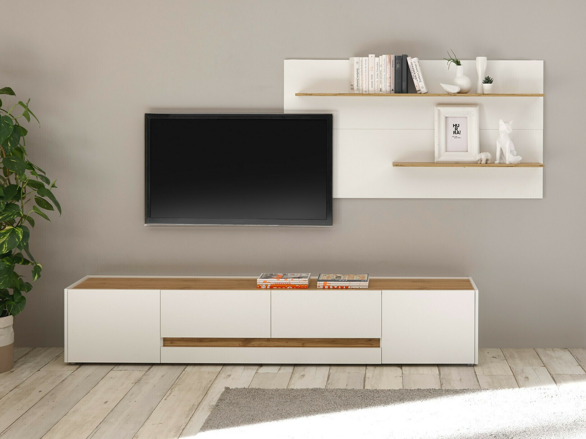 Set za dnevnu sobu Elbsori 124 (Belo + Hrast Votan)