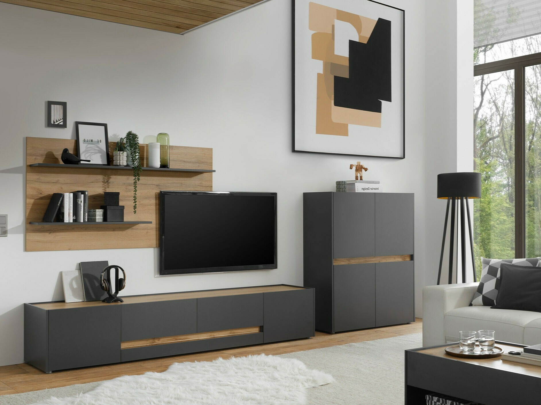 Set za dnevnu sobu Elbsori 127 (Antracit + Hrast Votan)