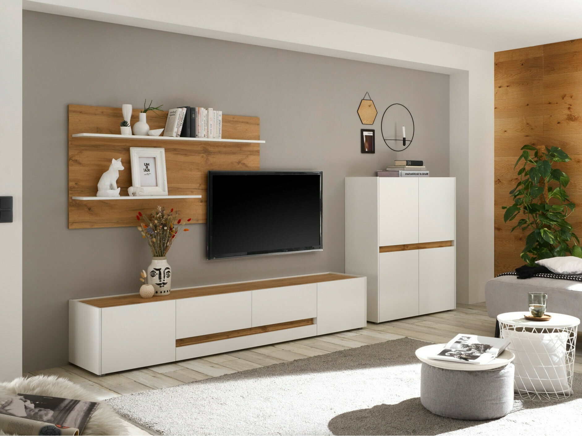 Set za dnevnu sobu Elbsori 127 (Belo + Hrast Votan)