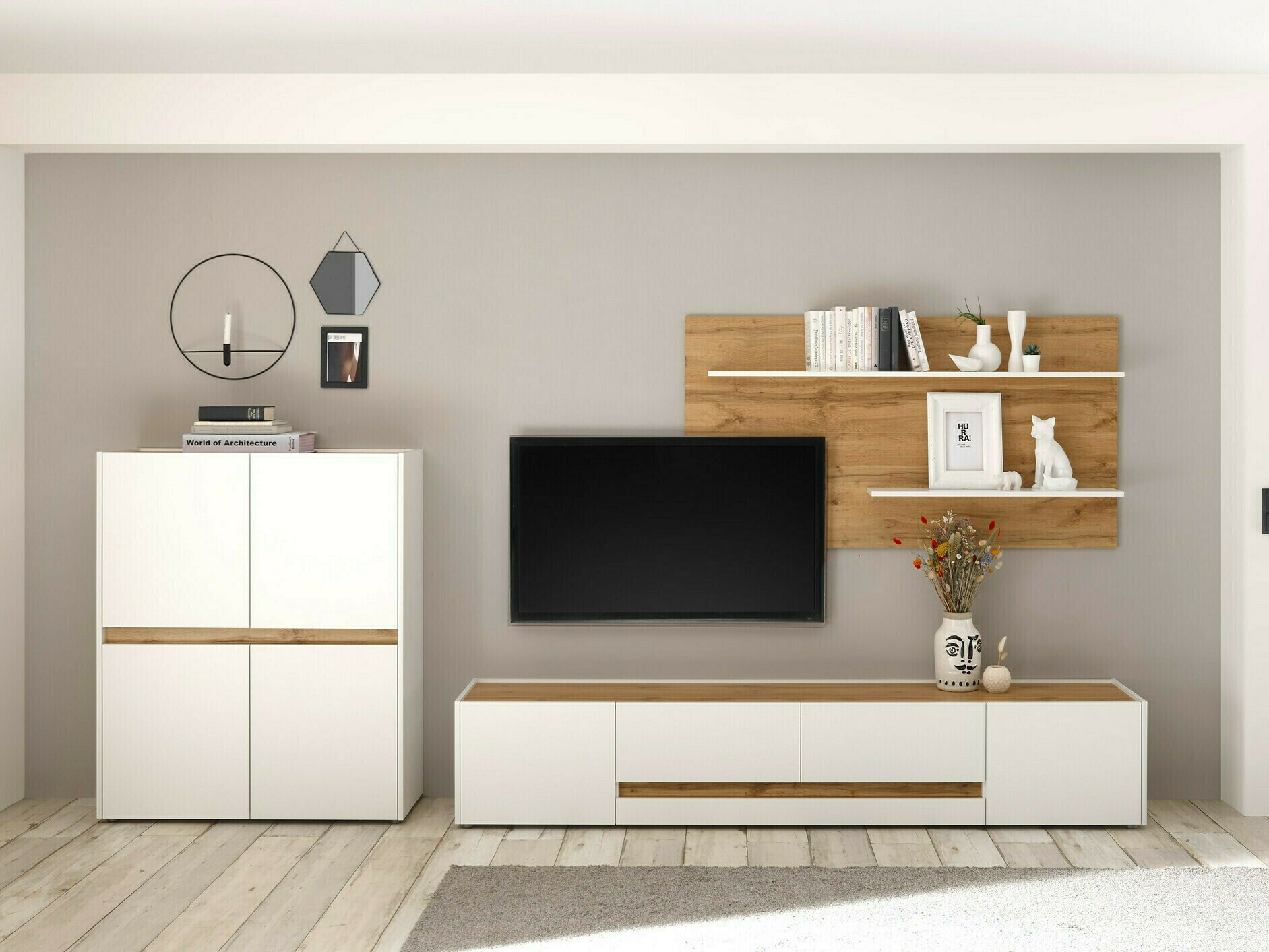 Set za dnevnu sobu Elbsori 127 (Belo + Hrast Votan)