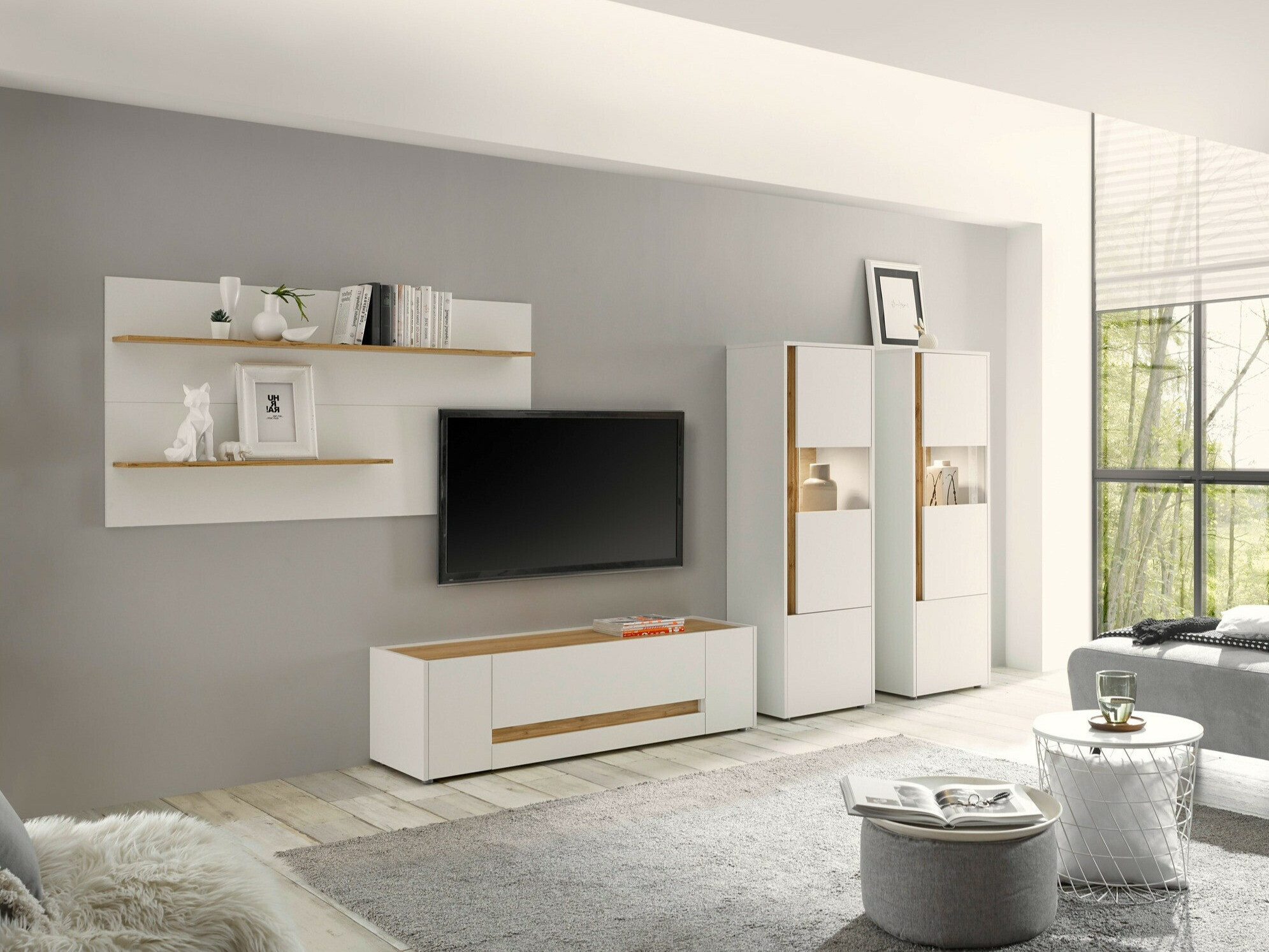 Set za dnevnu sobu Elbsori 128 (Belo + Hrast Votan)