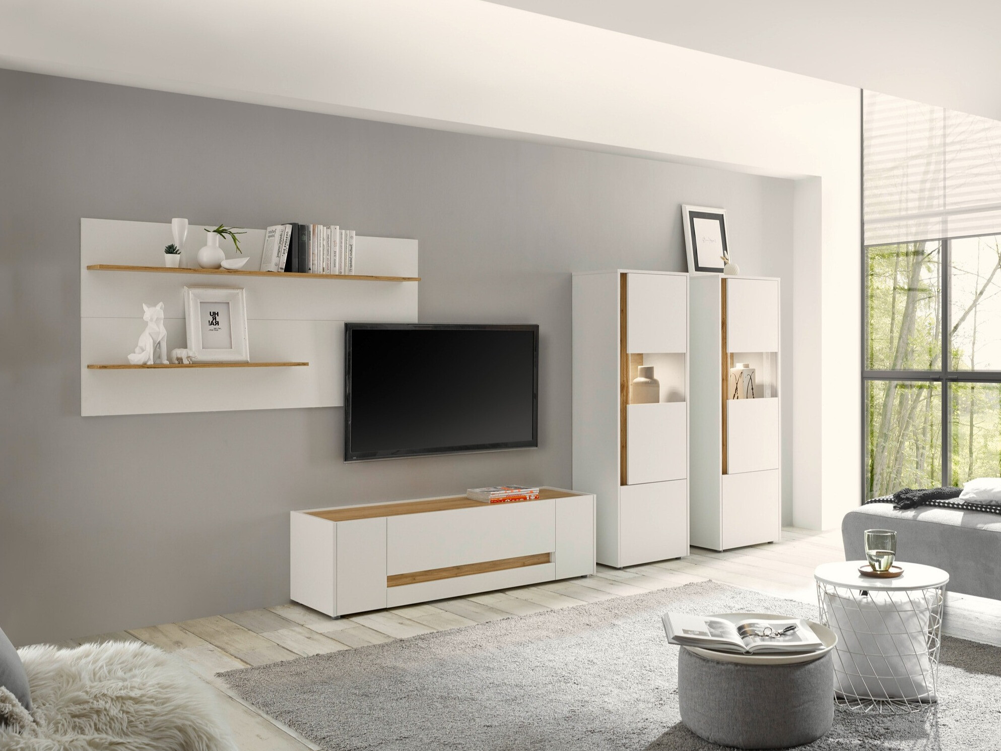 Set za dnevnu sobu Elbsori 128 (Belo + Hrast Votan)