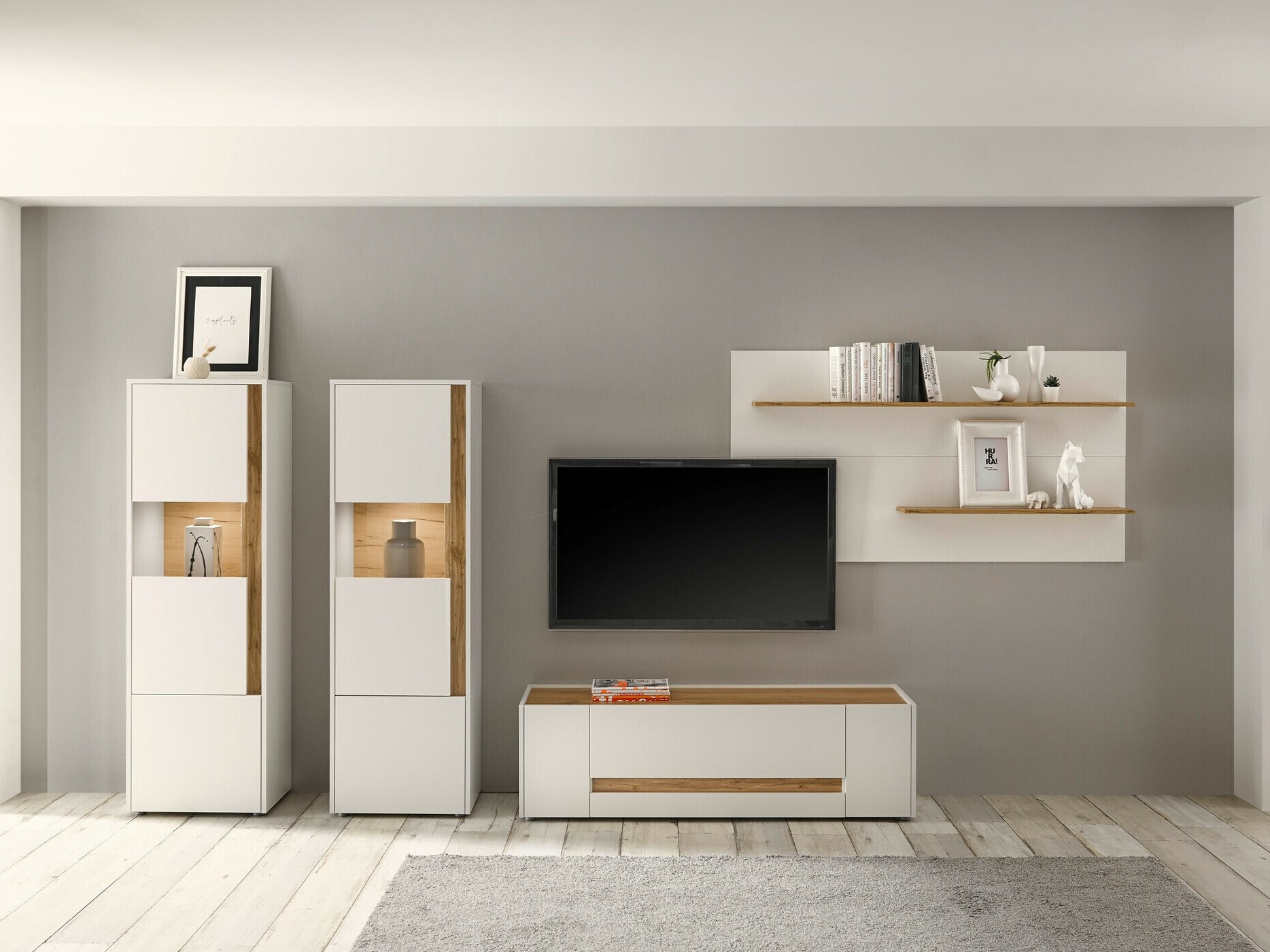 Set za dnevnu sobu Elbsori 128 (Belo + Hrast Votan)