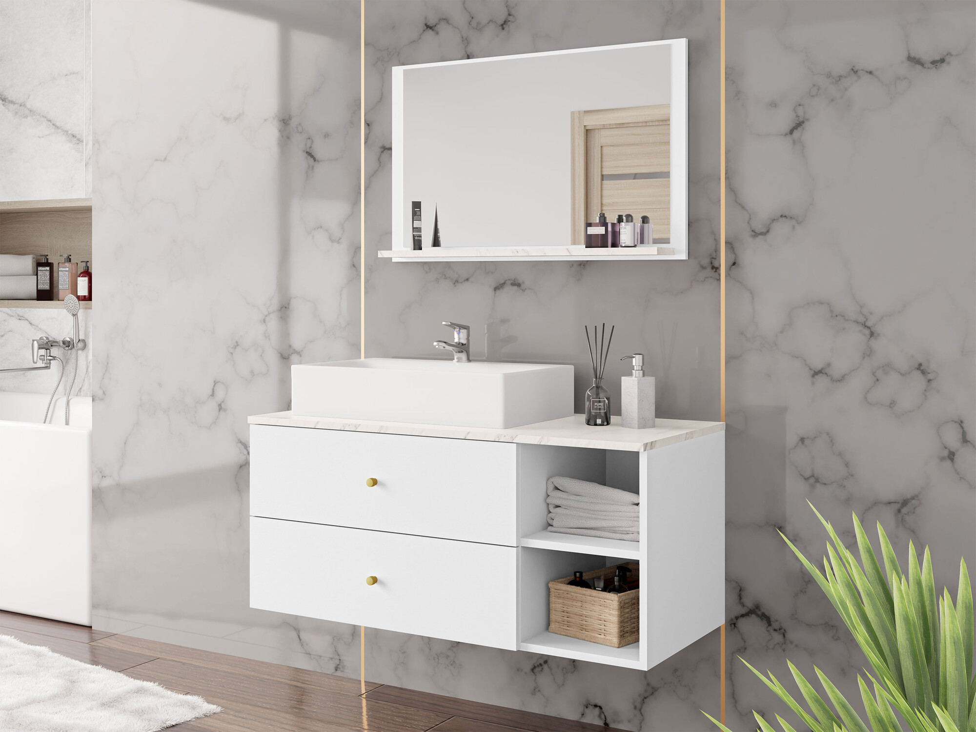 Set za kupatilo Salus I (Belo + Beli mermer)