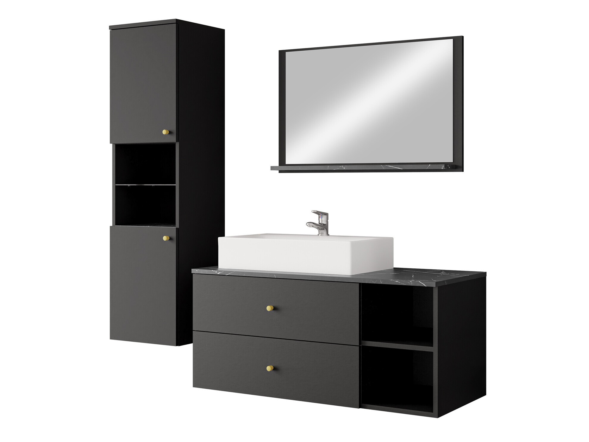 Set za kupatilo Salus II (Crno + Crni mermer)