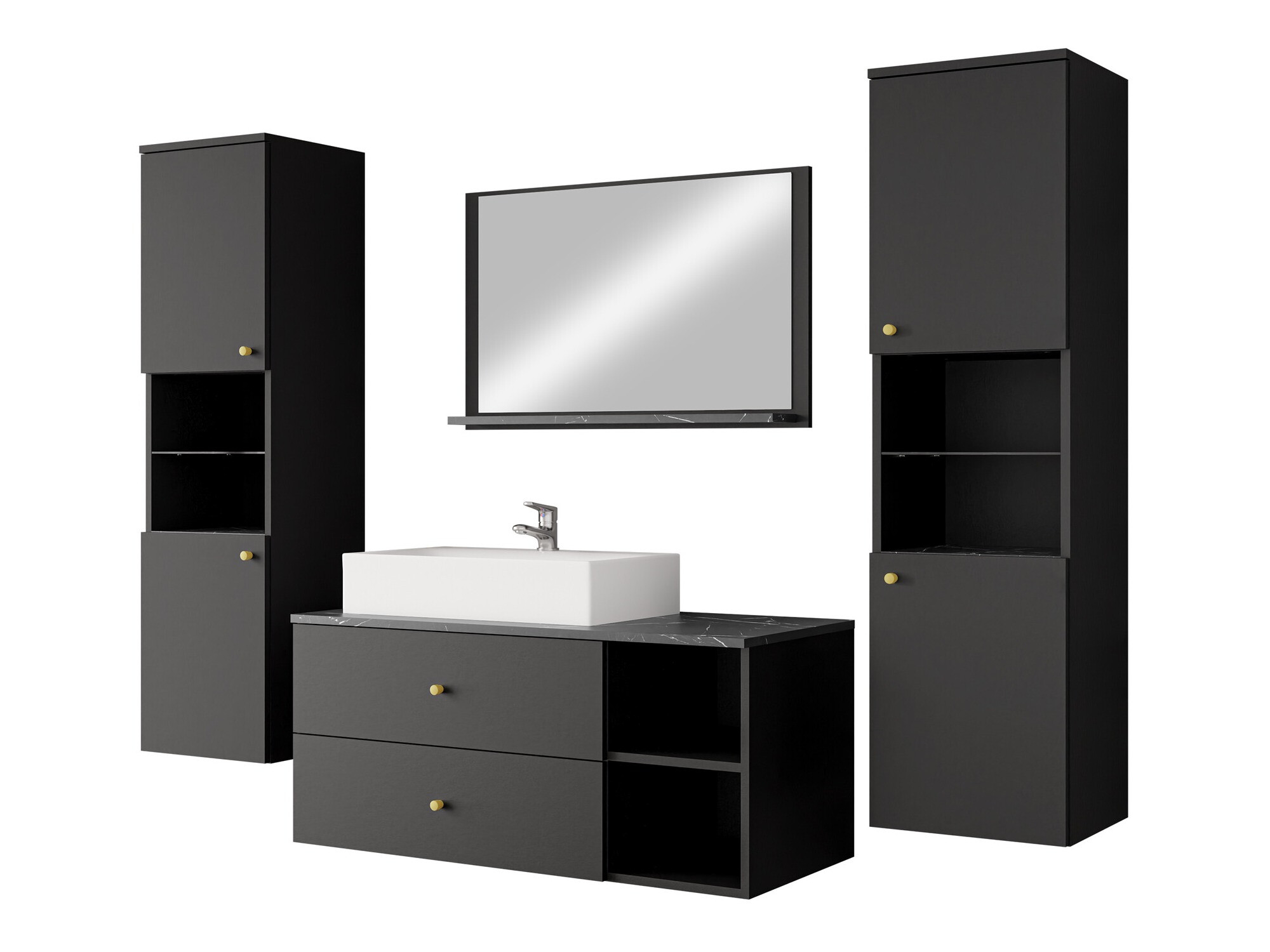 Set za kupatilo Salus III (Crno + Crni mermer)