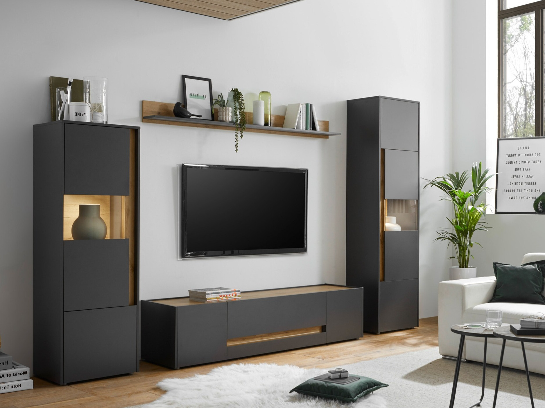 Set za dnevnu sobu Elbsori 130 (Antracit + Hrast Votan)