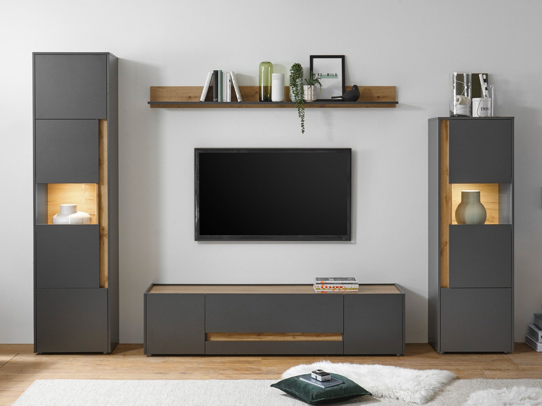 Set za dnevnu sobu Elbsori 130 (Antracit + Hrast Votan)