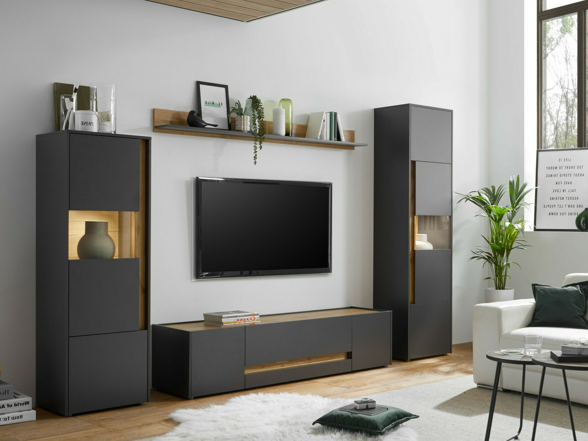Set za dnevnu sobu Elbsori 130 (Antracit + Hrast Votan)
