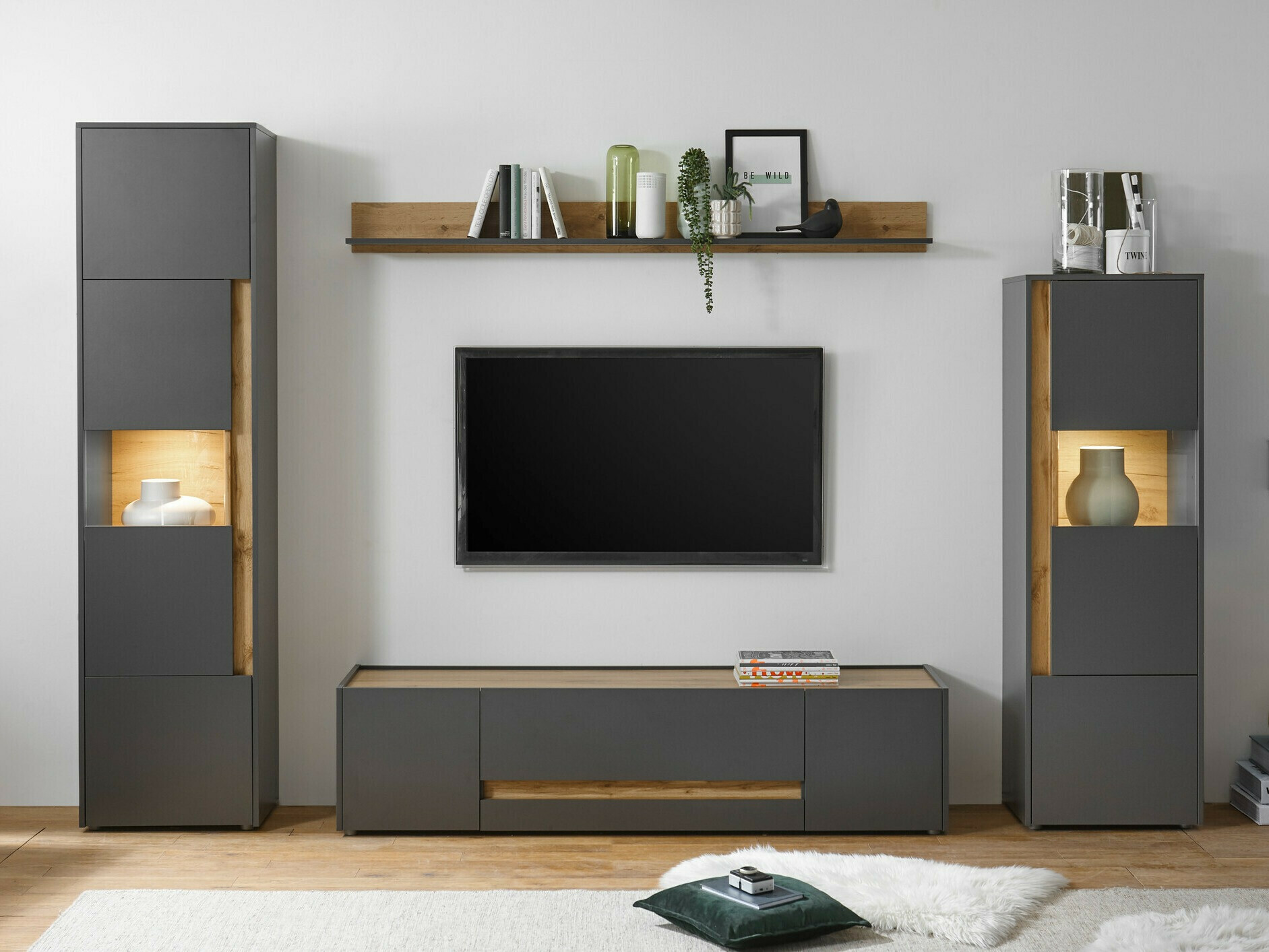 Set za dnevnu sobu Elbsori 130 (Antracit + Hrast Votan)