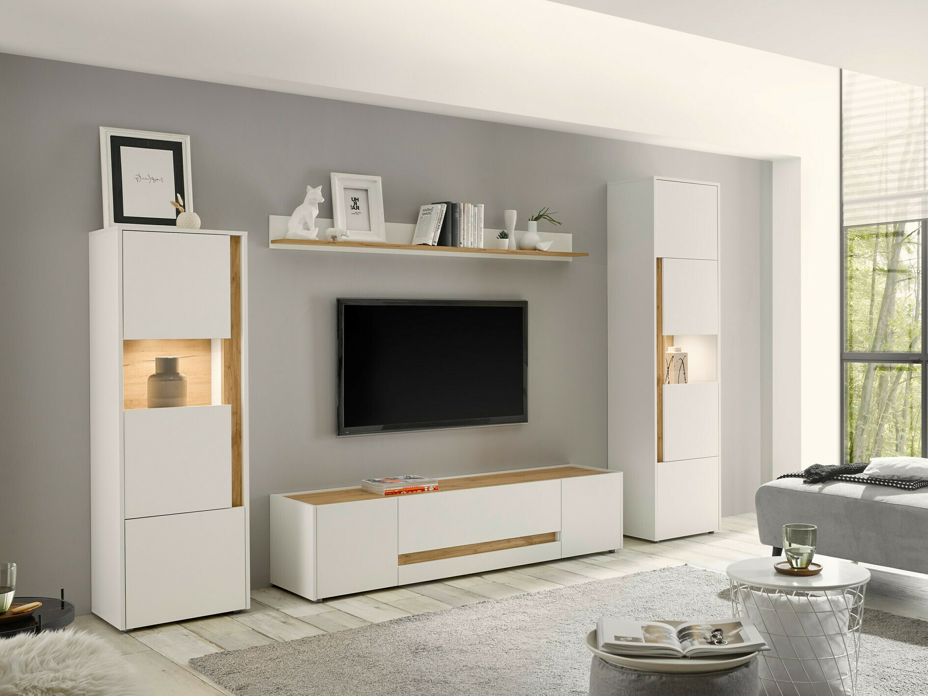 Set za dnevnu sobu Elbsori 130 (Belo + Hrast Votan)