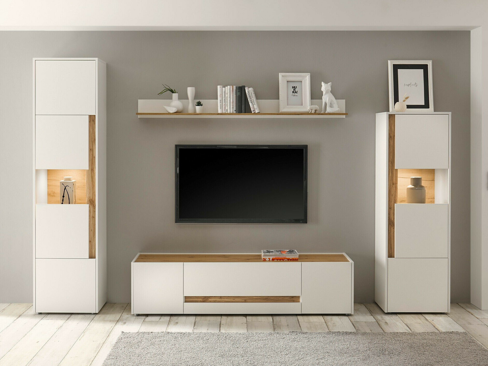 Set za dnevnu sobu Elbsori 130 (Belo + Hrast Votan)