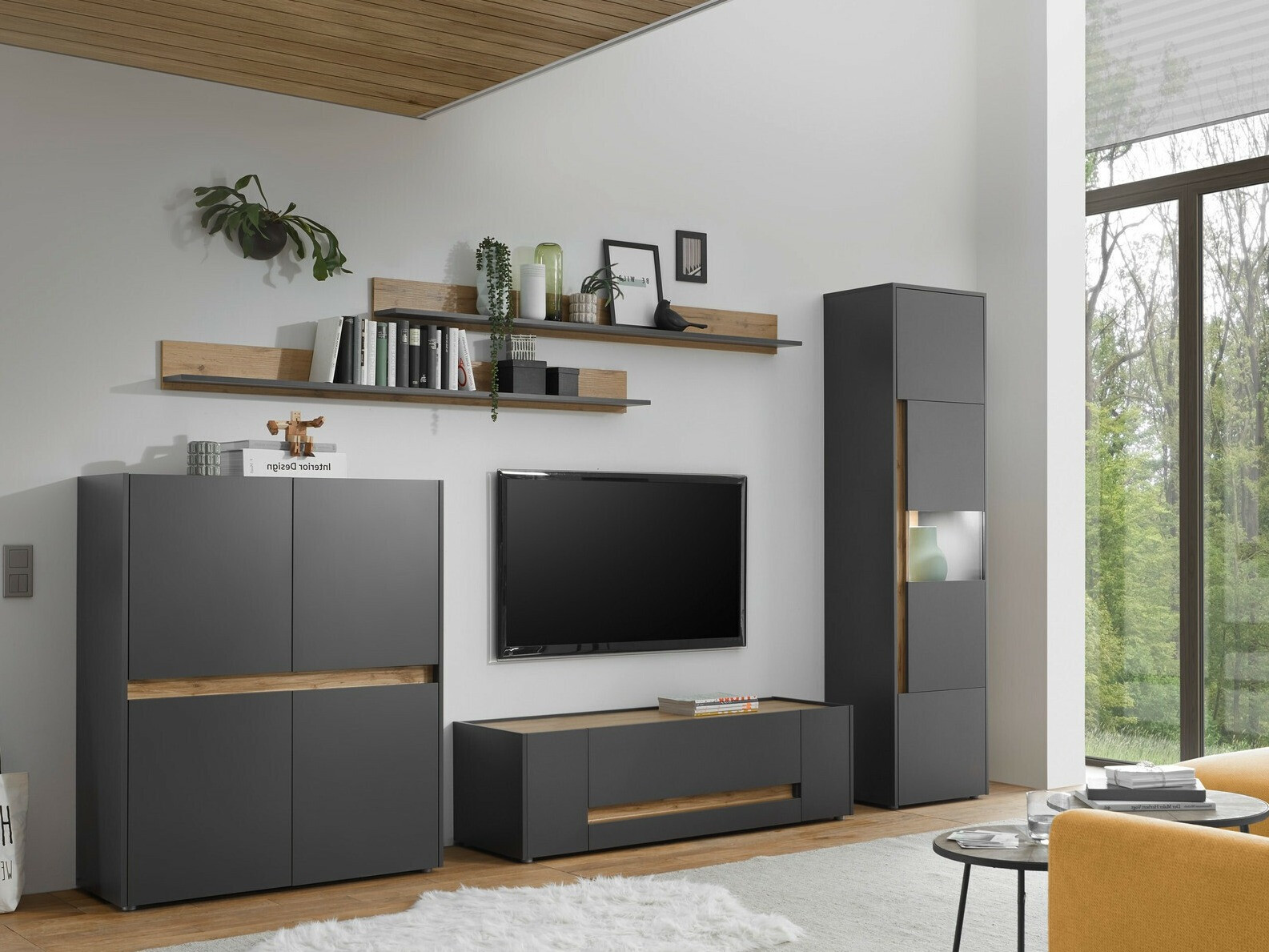 Set za dnevnu sobu Elbsori 131 (Antracit + Hrast Votan)