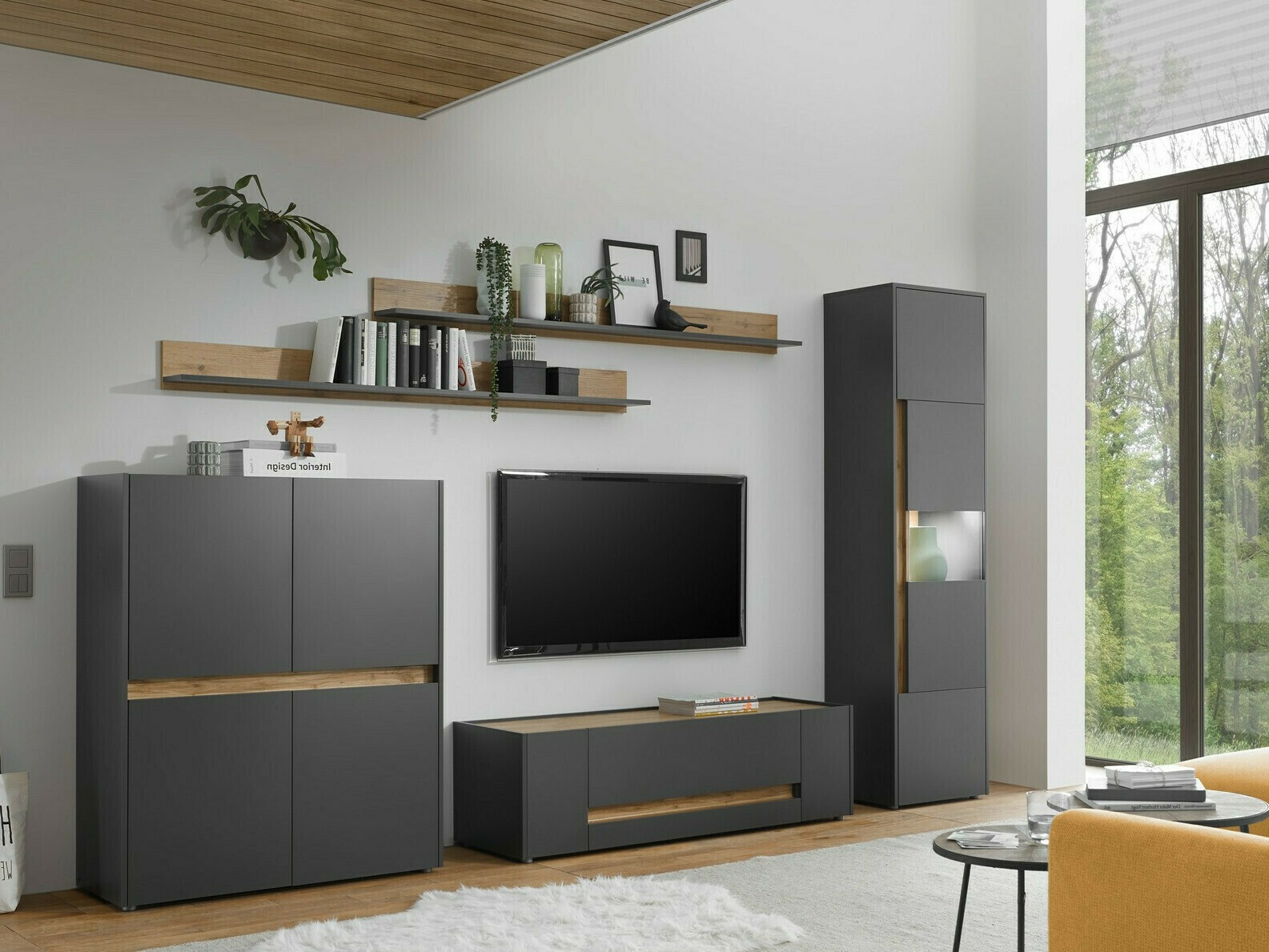 Set za dnevnu sobu Elbsori 131 (Antracit + Hrast Votan)