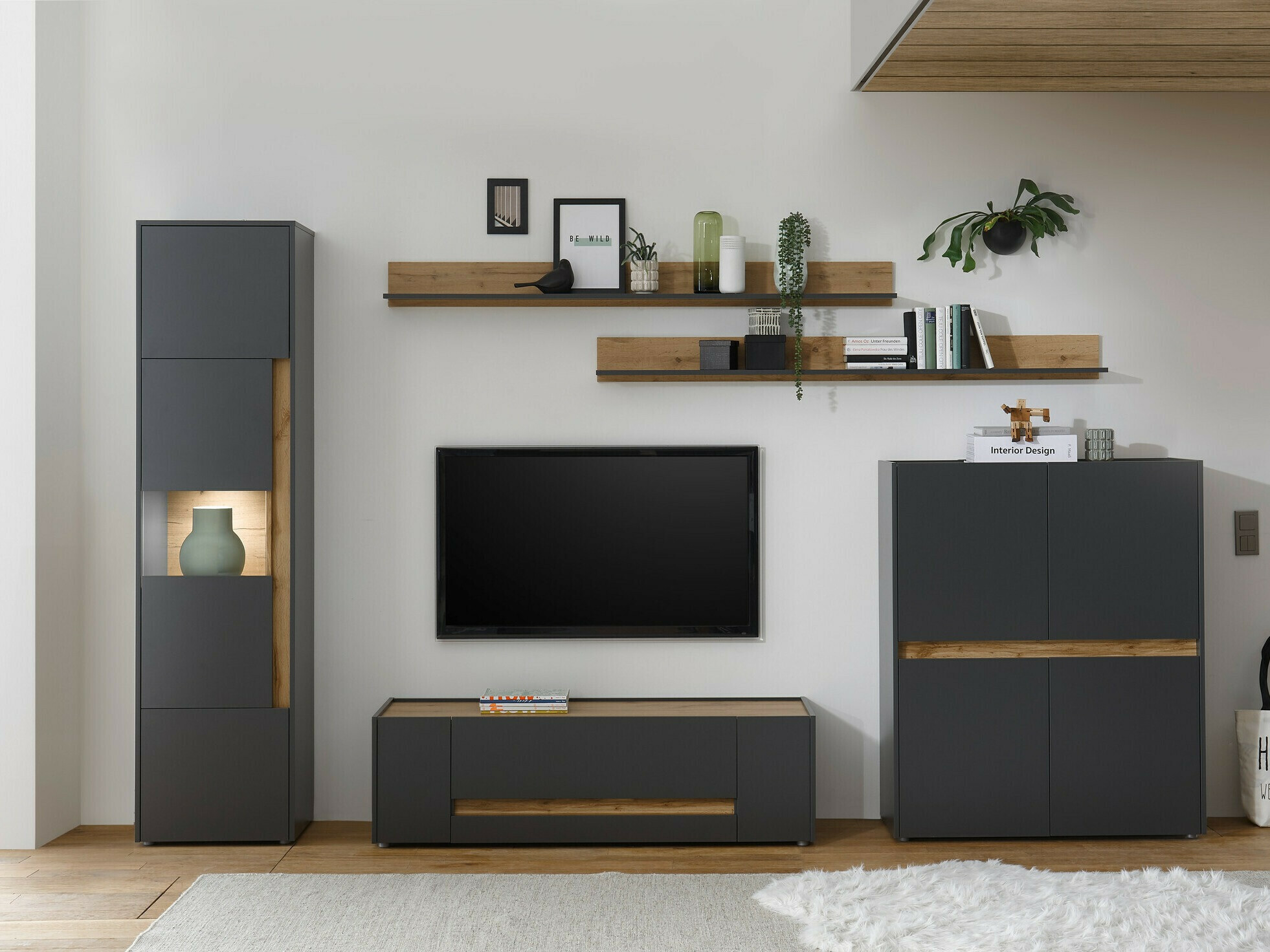 Set za dnevnu sobu Elbsori 131 (Antracit + Hrast Votan)