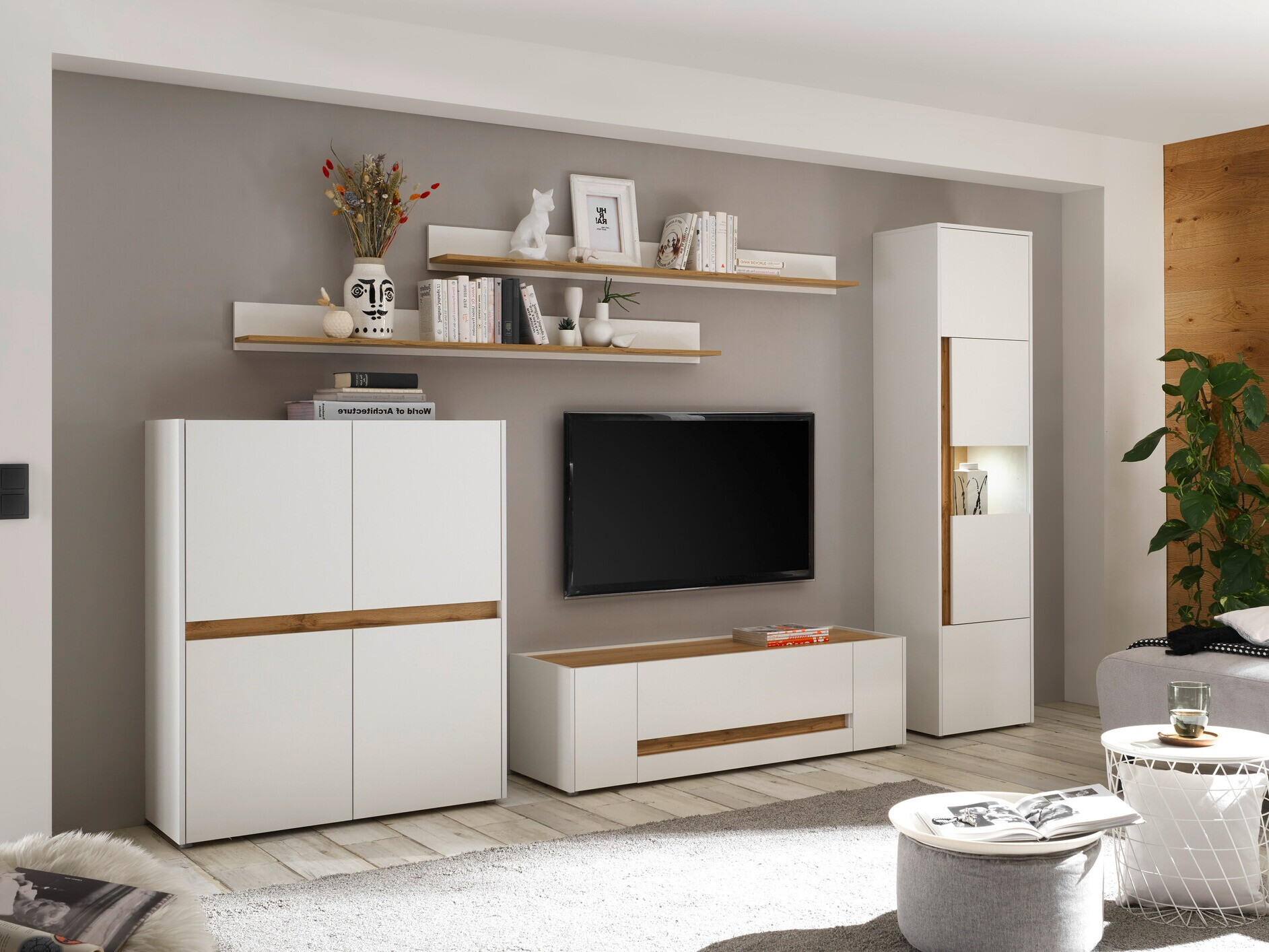 Set za dnevnu sobu Elbsori 131 (Belo + Hrast Votan)