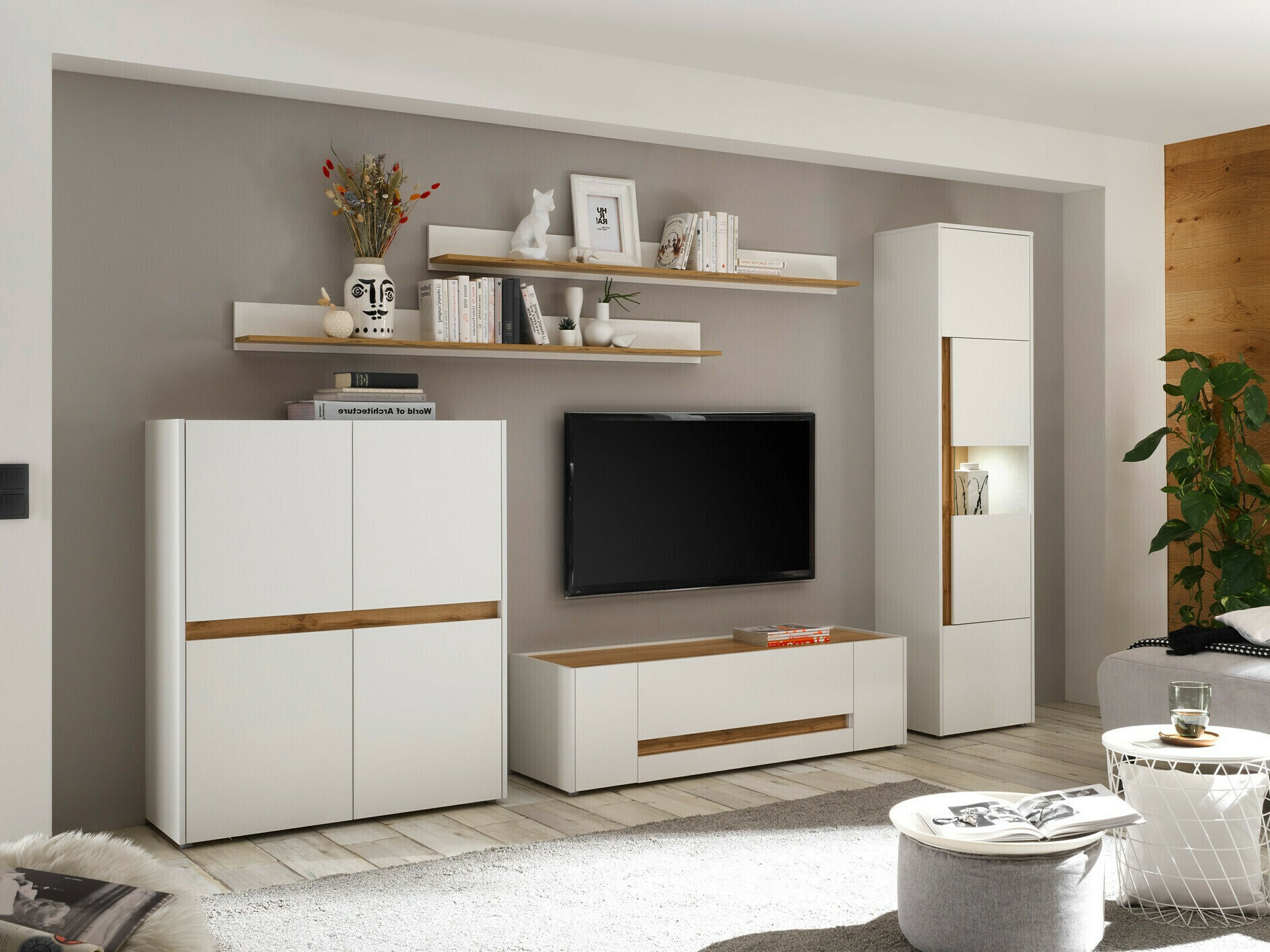 Set za dnevnu sobu Elbsori 131 (Belo + Hrast Votan)