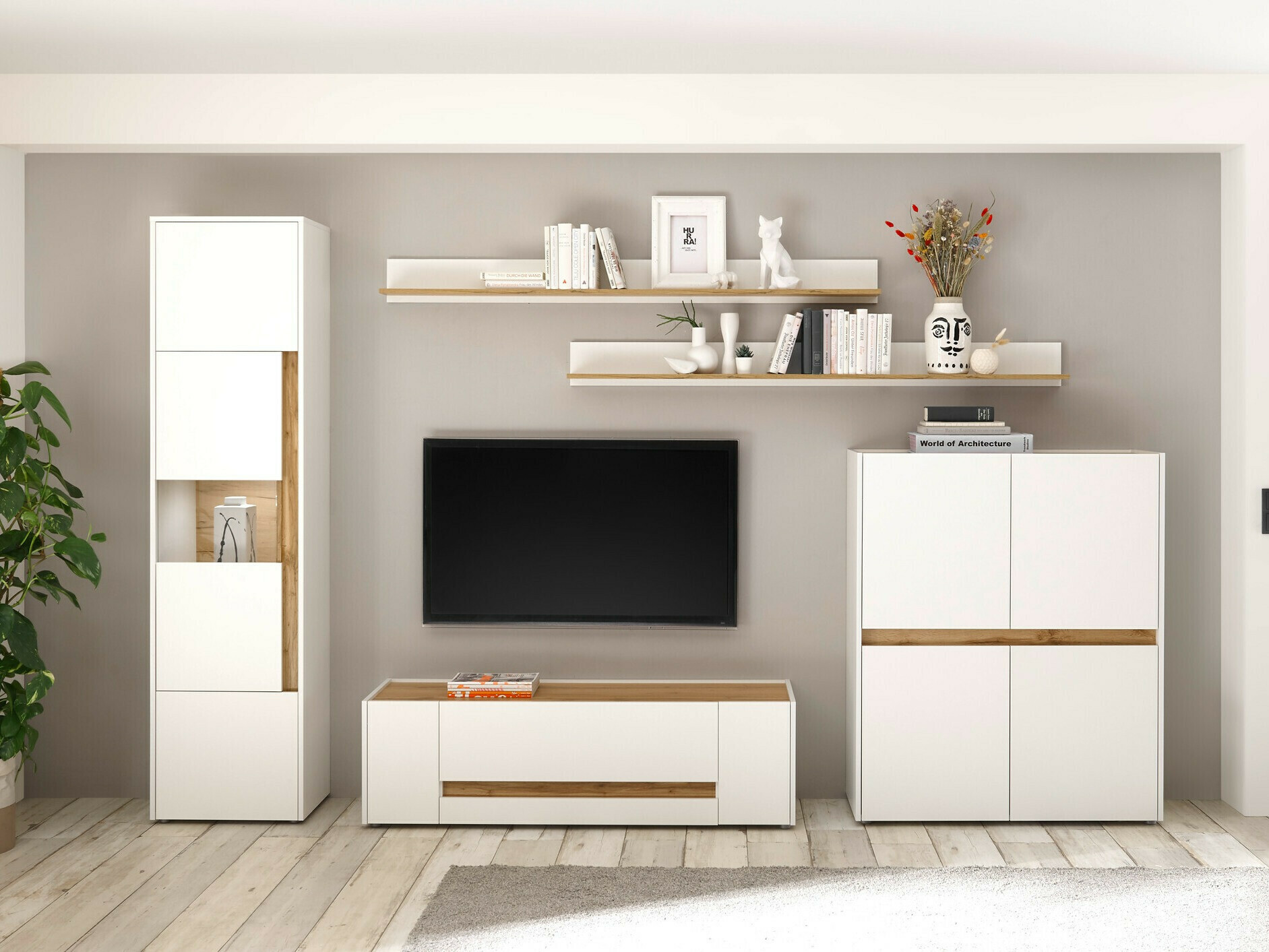 Set za dnevnu sobu Elbsori 131 (Belo + Hrast Votan)