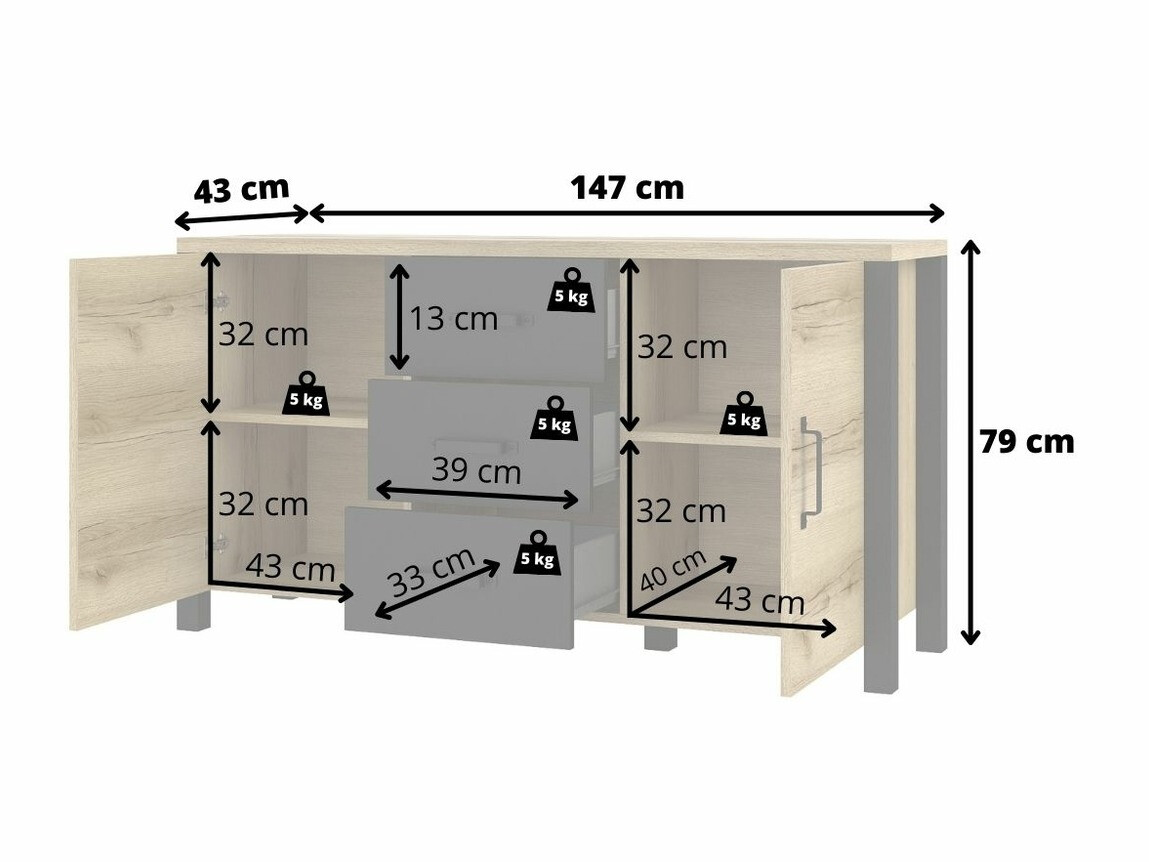 Komoda Tornua 103 (Tamna smrča + Mat crna)