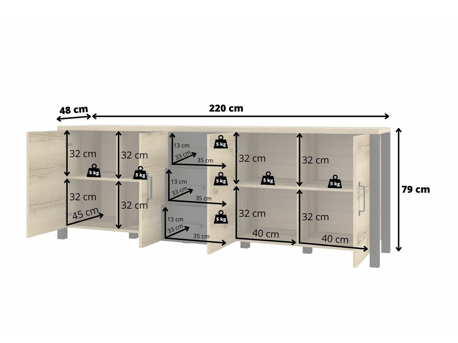 Komoda Tornua 109 (Tamna smrča + Mat crna)