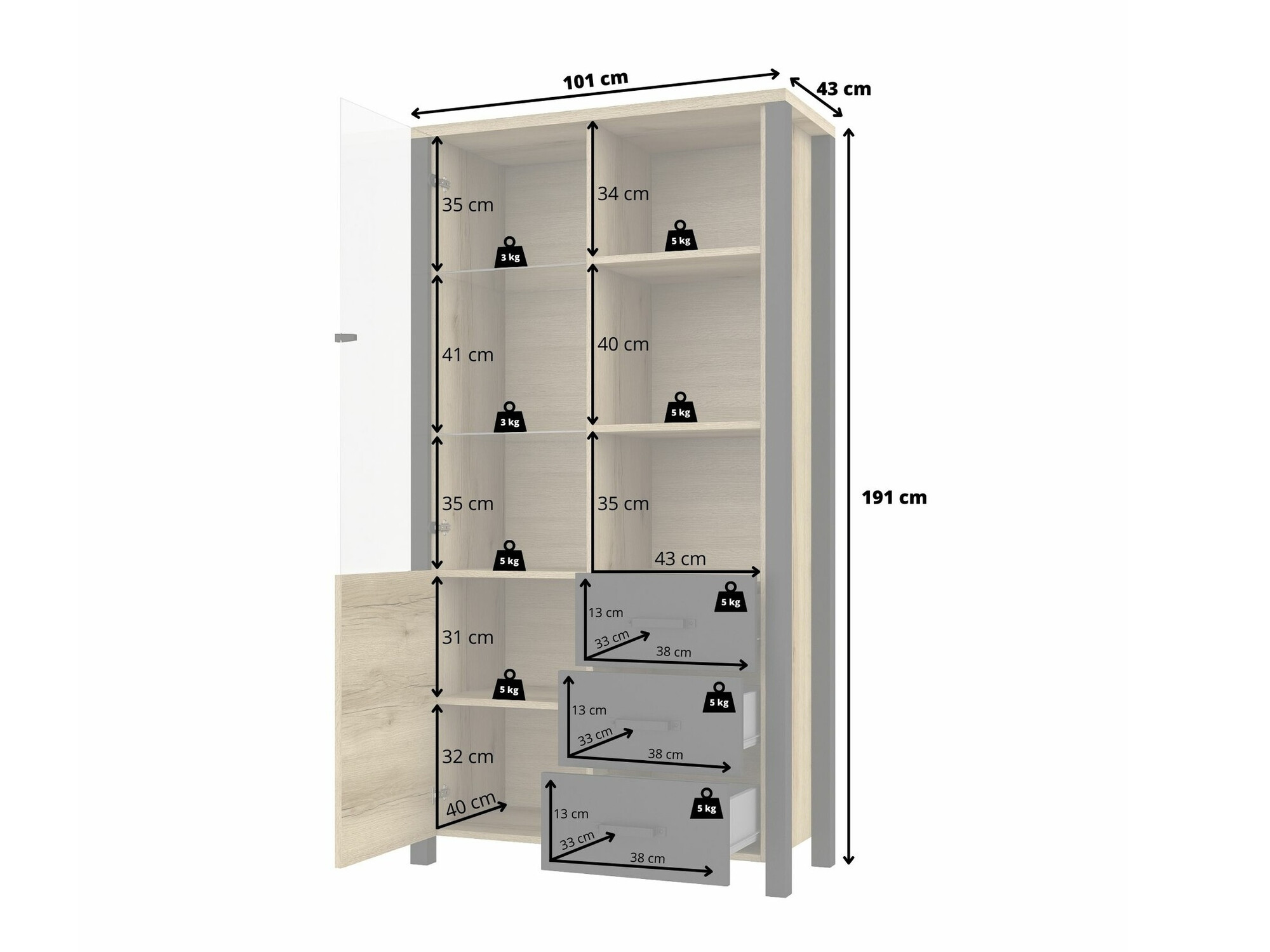 Polica Tornua 102 (Tamna smrča + Mat crna)