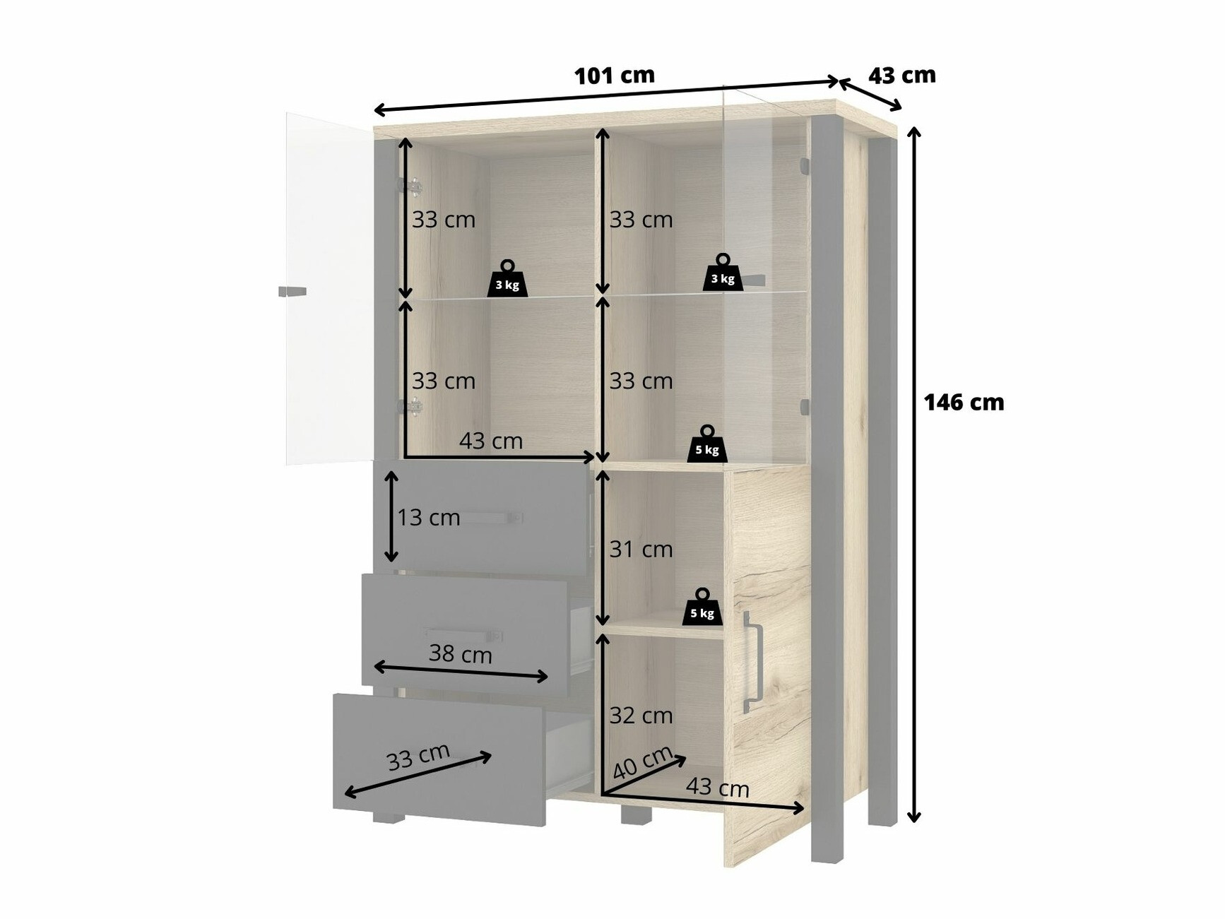 Polica Tornua 105 (Tamna smrča + Mat crna)