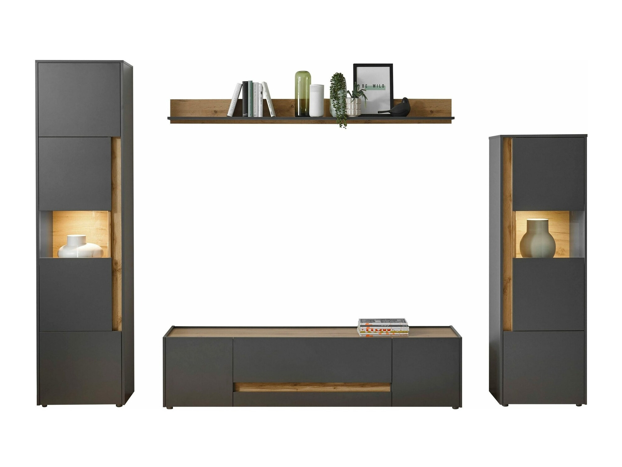 Set za dnevnu sobu Elbsori 130 (Antracit + Hrast Votan)