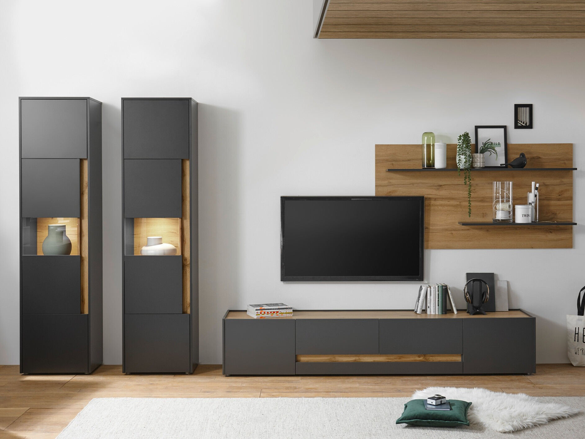 Set za dnevnu sobu Elbsori 132 (Antracit + Hrast Votan)