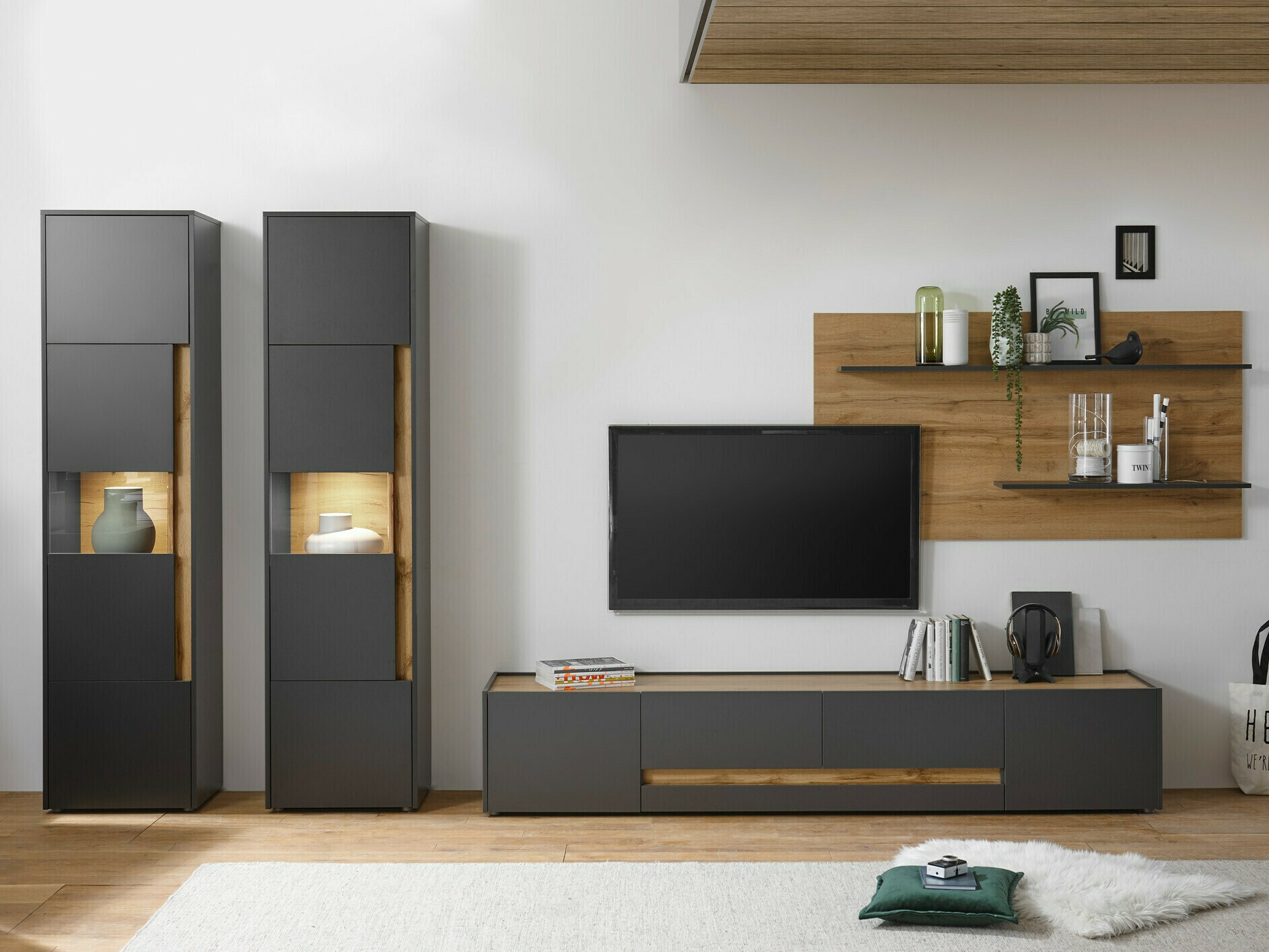Set za dnevnu sobu Elbsori 132 (Antracit + Hrast Votan)