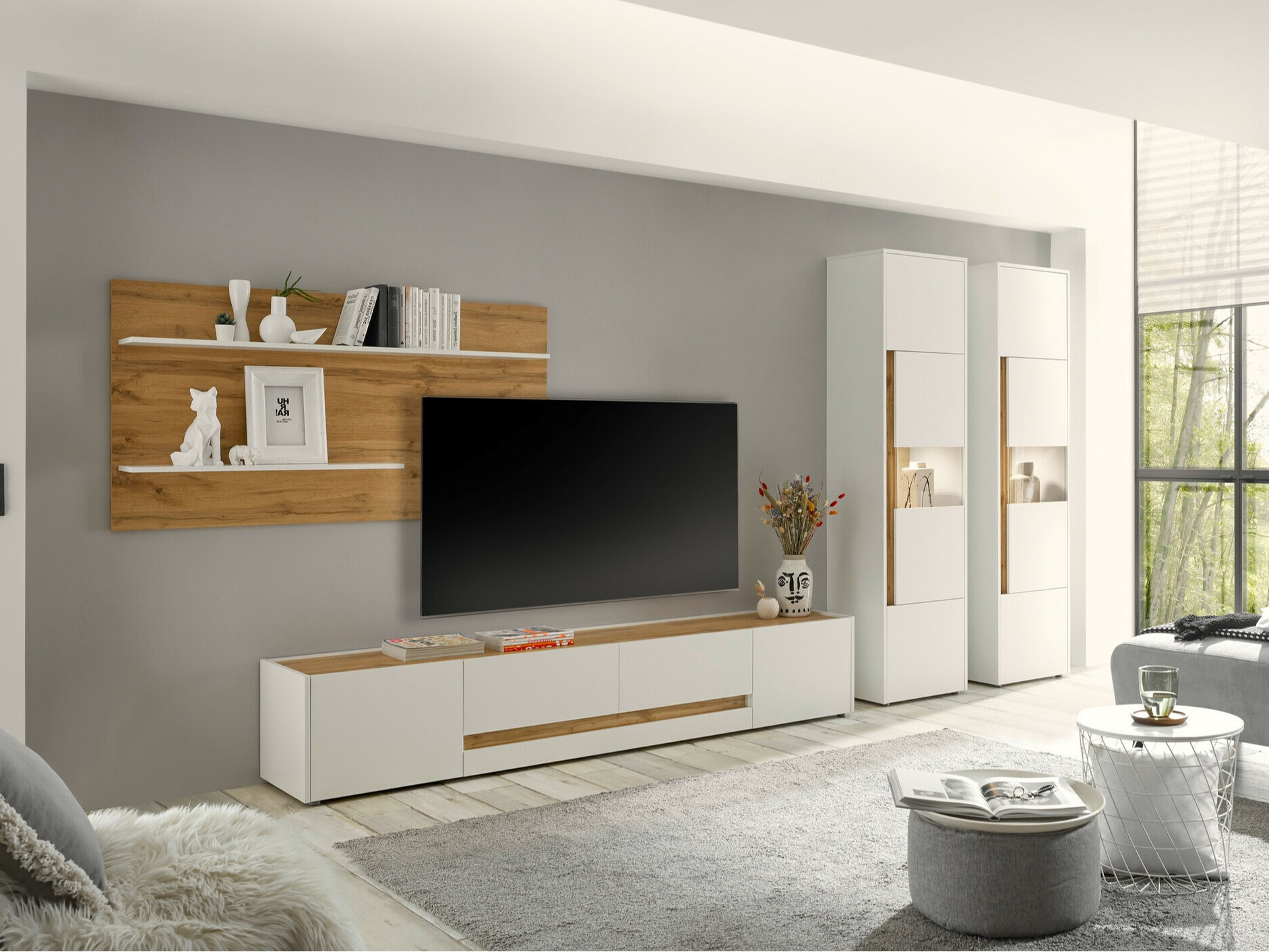 Set za dnevnu sobu Elbsori 132 (Belo + Hrast Votan)