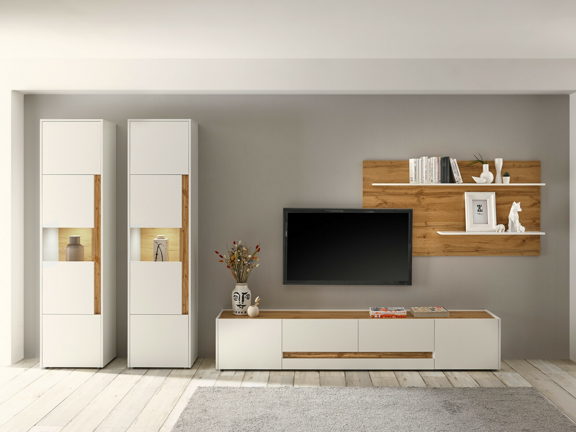 Set za dnevnu sobu Elbsori 132 (Belo + Hrast Votan)
