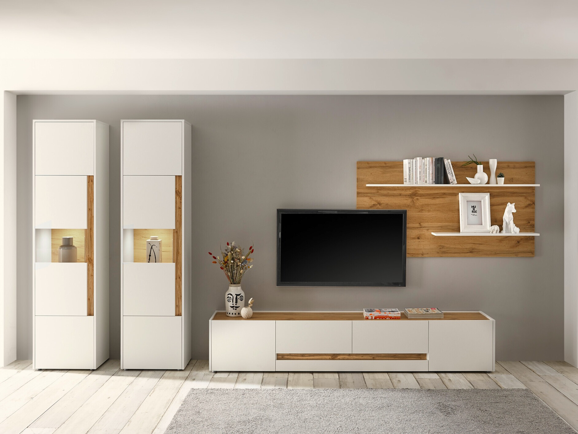 Set za dnevnu sobu Elbsori 132 (Belo + Hrast Votan)